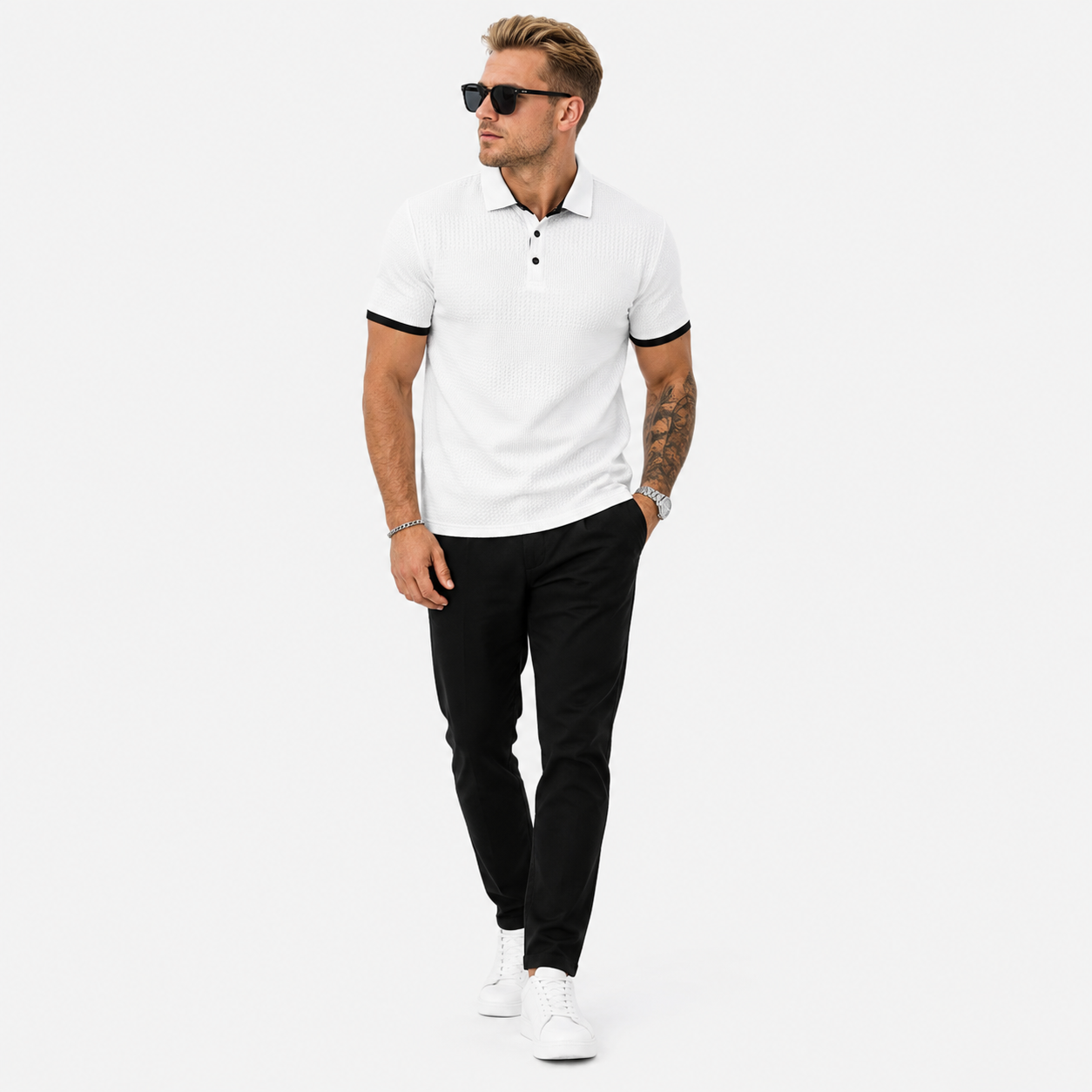 Herren Business Polo Shirt Weiß - Elegante Passform Sommer Freizeit Look - Rosesamour