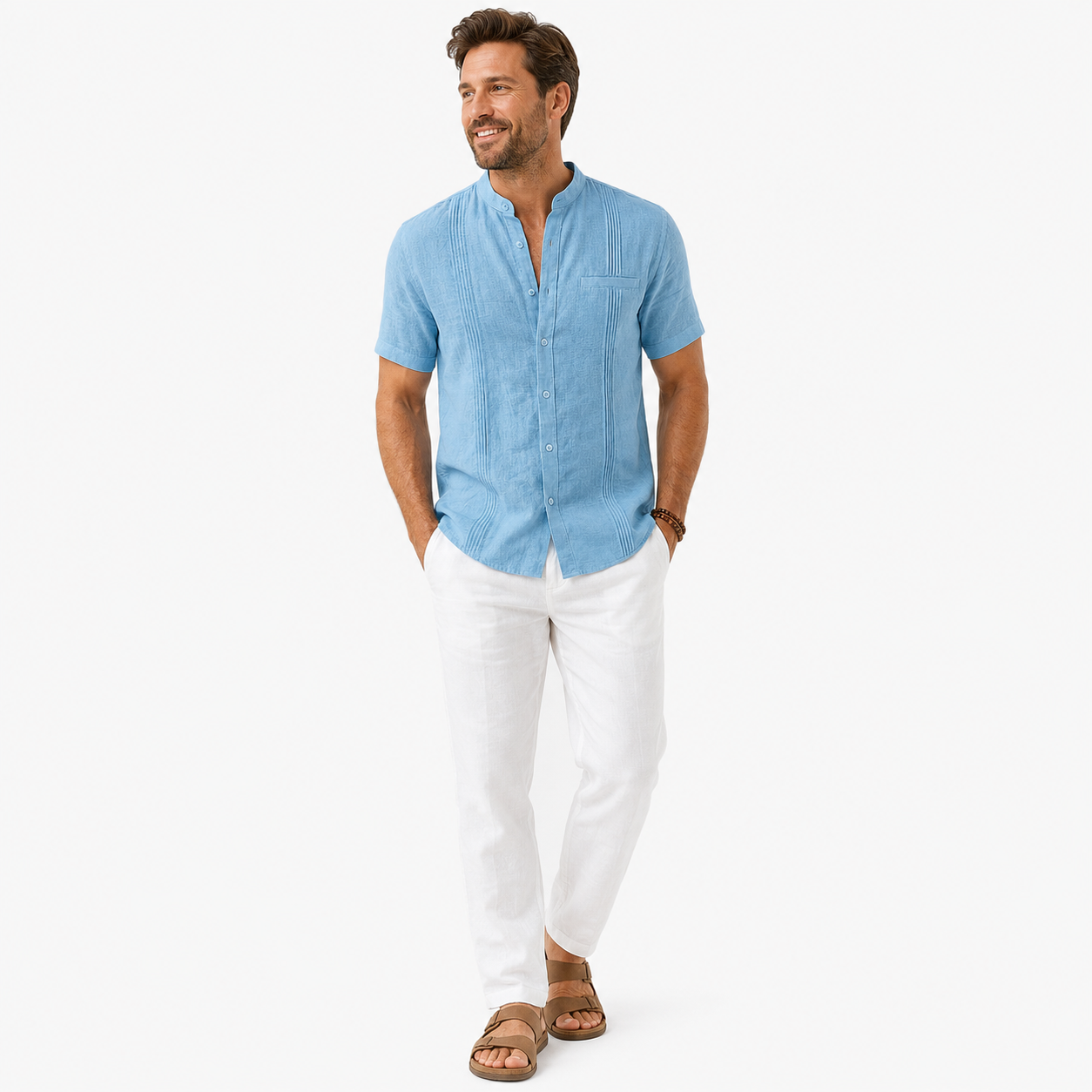 Herren Leinenhemd Hellblau - Lockere Passform Sommer Strand Look - Rosesamour