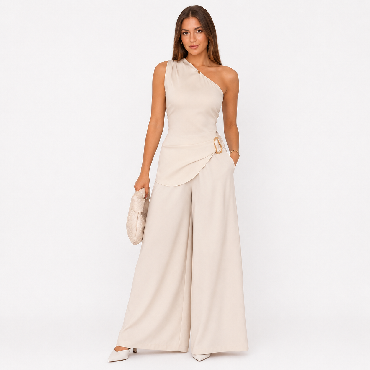Damen Elegantes Sommer Set Apricot - Lockere Passform Moderner Freizeit Look - Rosesamour
