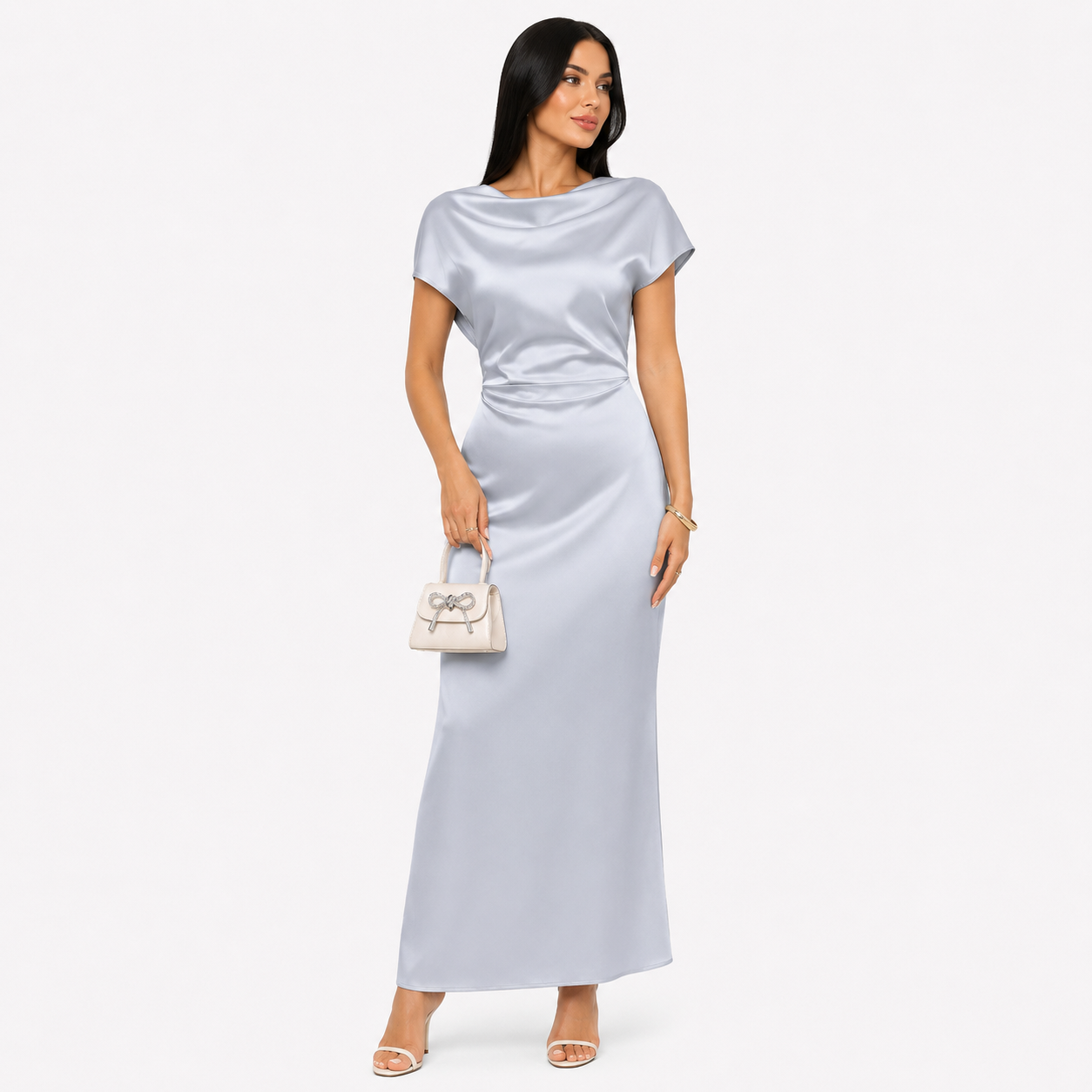Damen Maxikleid Grau Elegant - Figurbetonte Passform Moderner Abend Look - Rosesamour