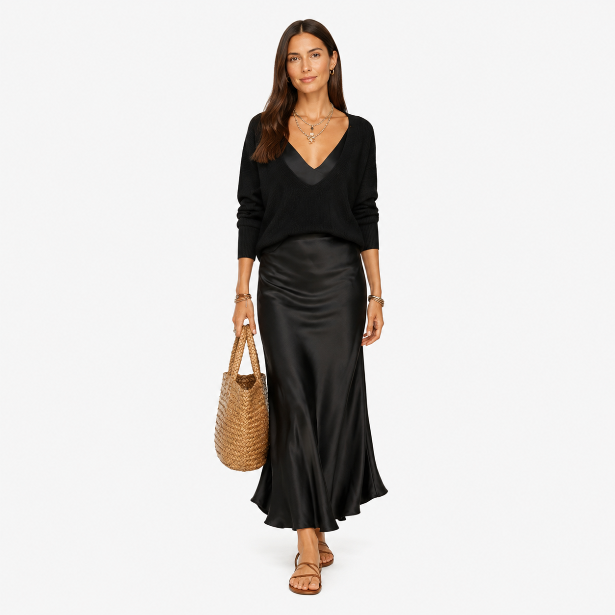Damen Midi Kleid Schwarz Elegant - Weicher Strick Look - Rosesamour