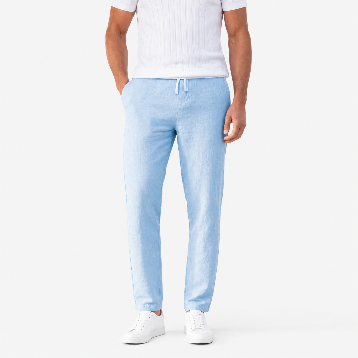 Herren Leinenhose Hellblau Unifarben - Slim Fit Sommerlook Leicht - Rosesamour