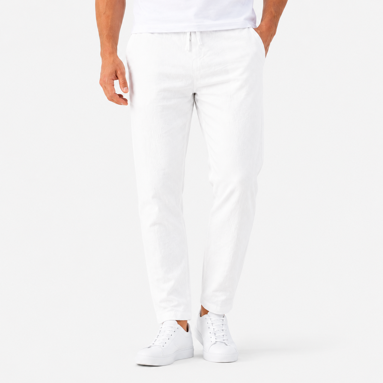Herren Leinenhose Weiß Unifarben - Slim Fit Sommerlook Leicht - Rosesamour
