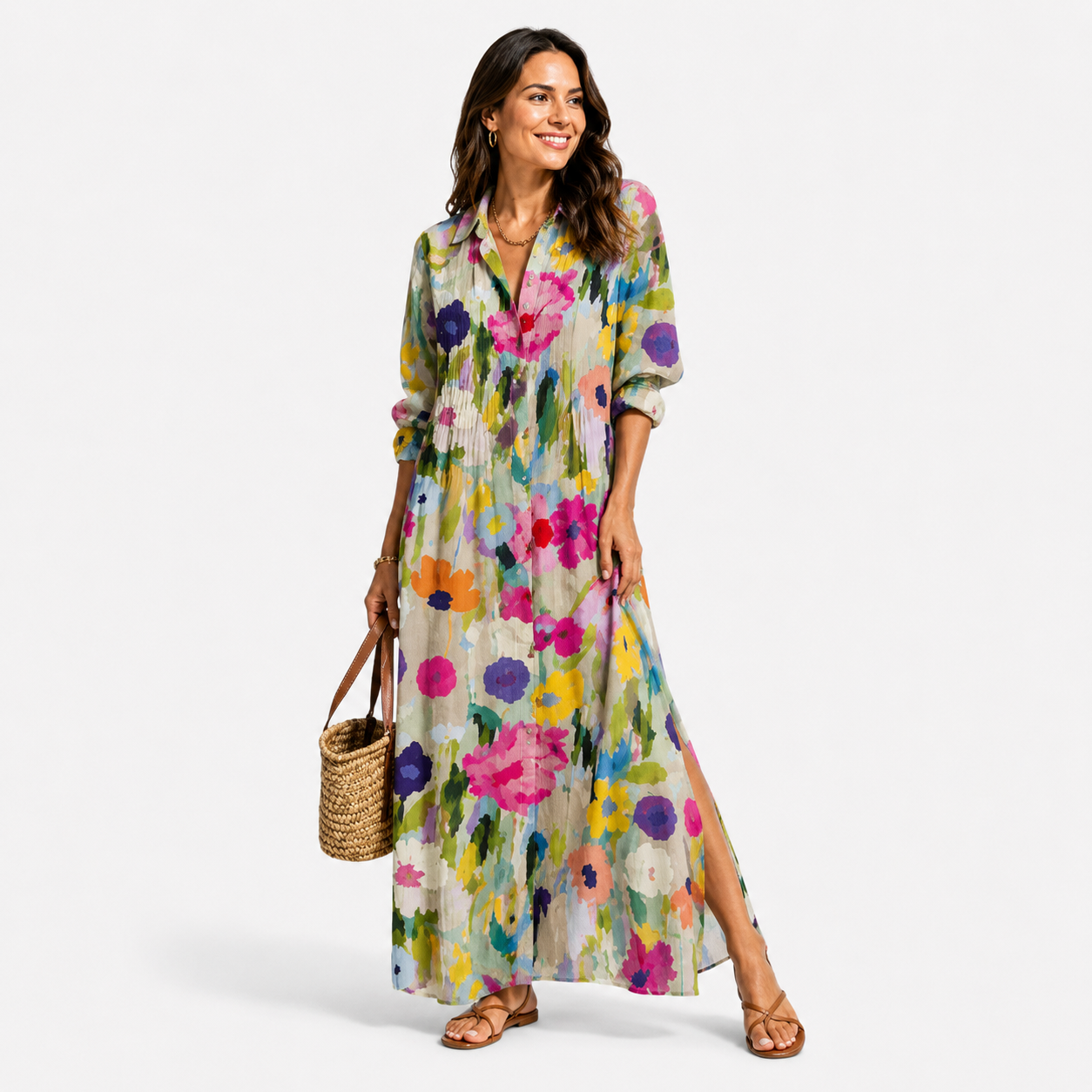 Damen Maxikleid Floral Blumenprint - Boho Sommerstil Leicht - Rosesamour
