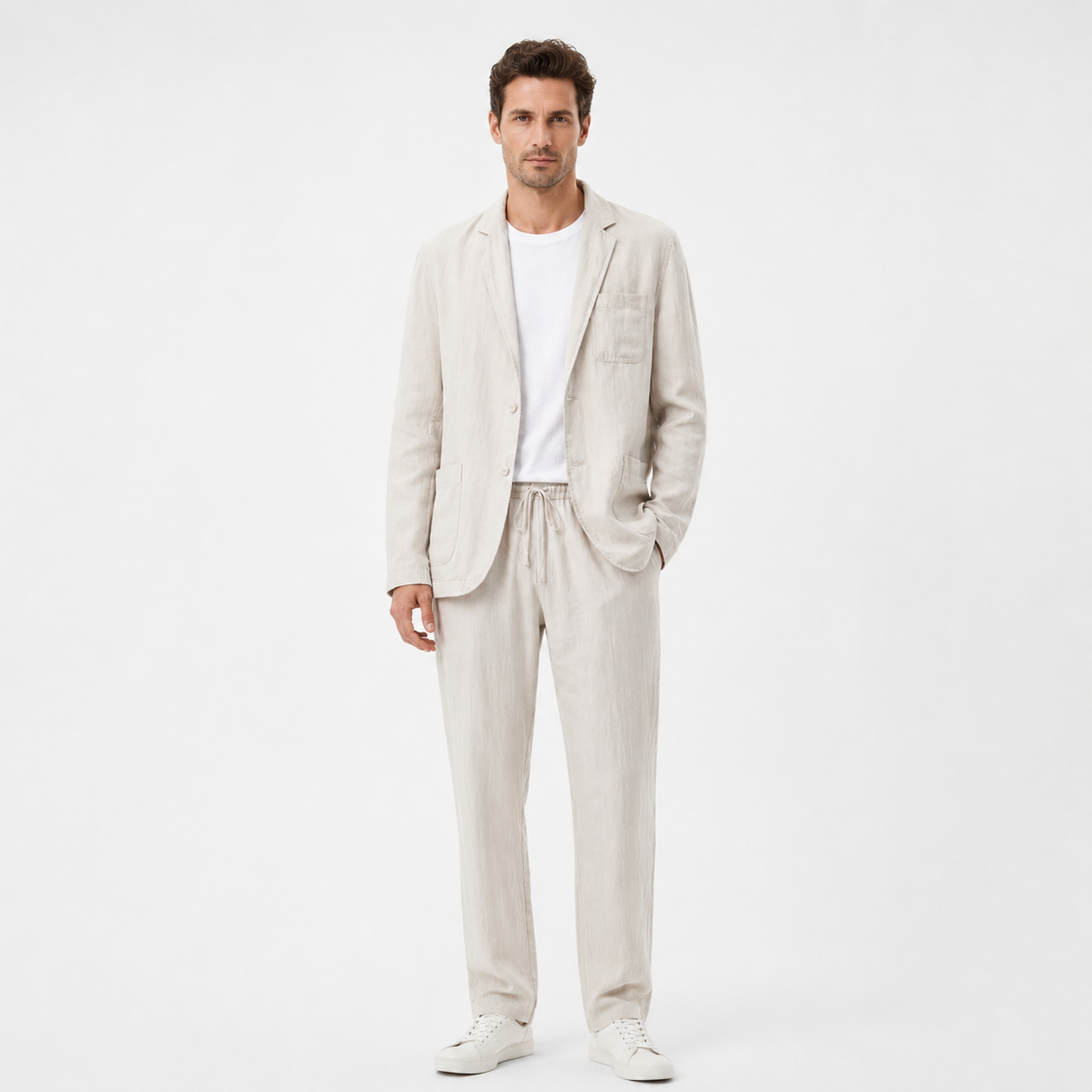 Herren Leinenanzug Beige Klassisch - Leicht Atmungsaktiv Sommerlook - Rosesamour