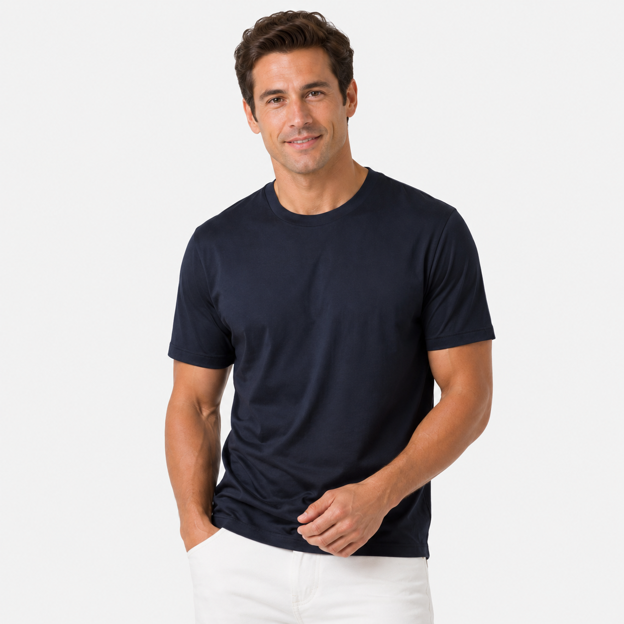 Herren Eis Seide TShirt Marineblau - Leicht Kühlend Seidigweich - Rosesamour