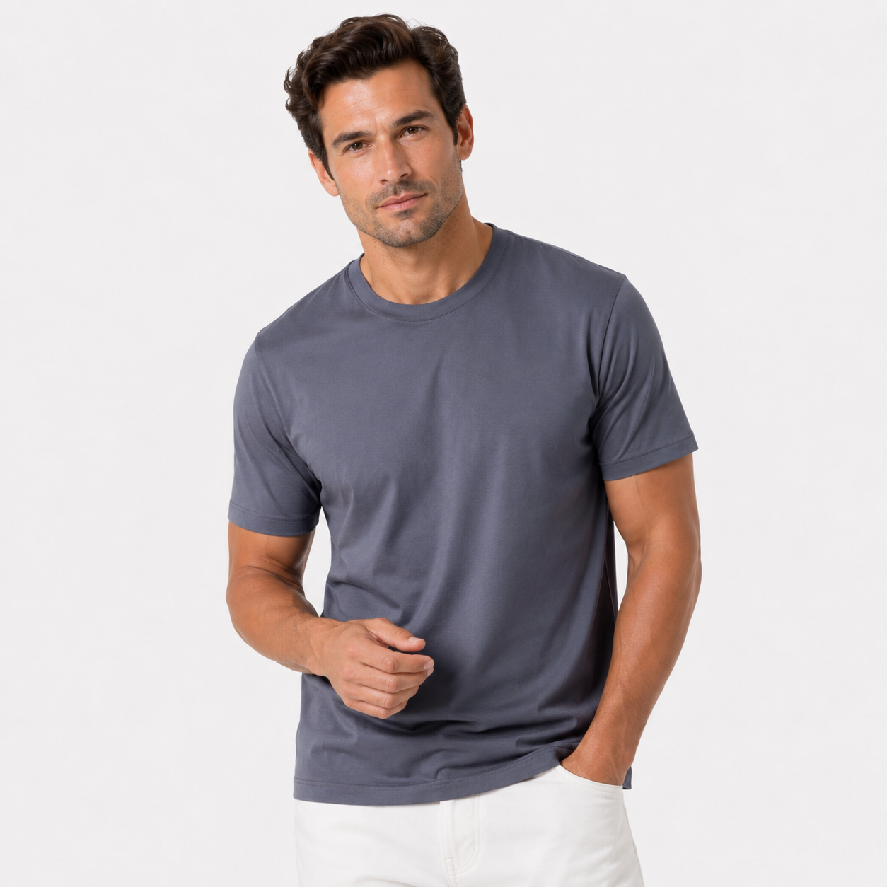 Herren Eis Seide TShirt Grau - Leicht Kühlend Seidigweich - Rosesamour