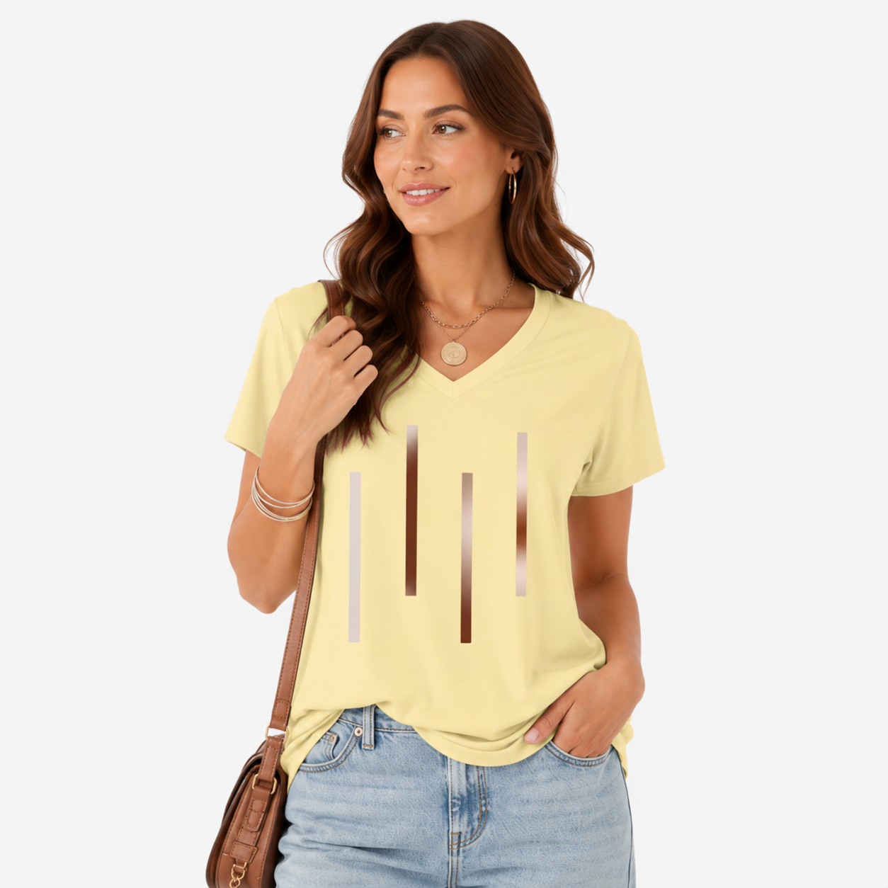 Damen V Ausschnitt Shirt Gelb - Lockere Passform Sommer Freizeit Look - Rosesamour