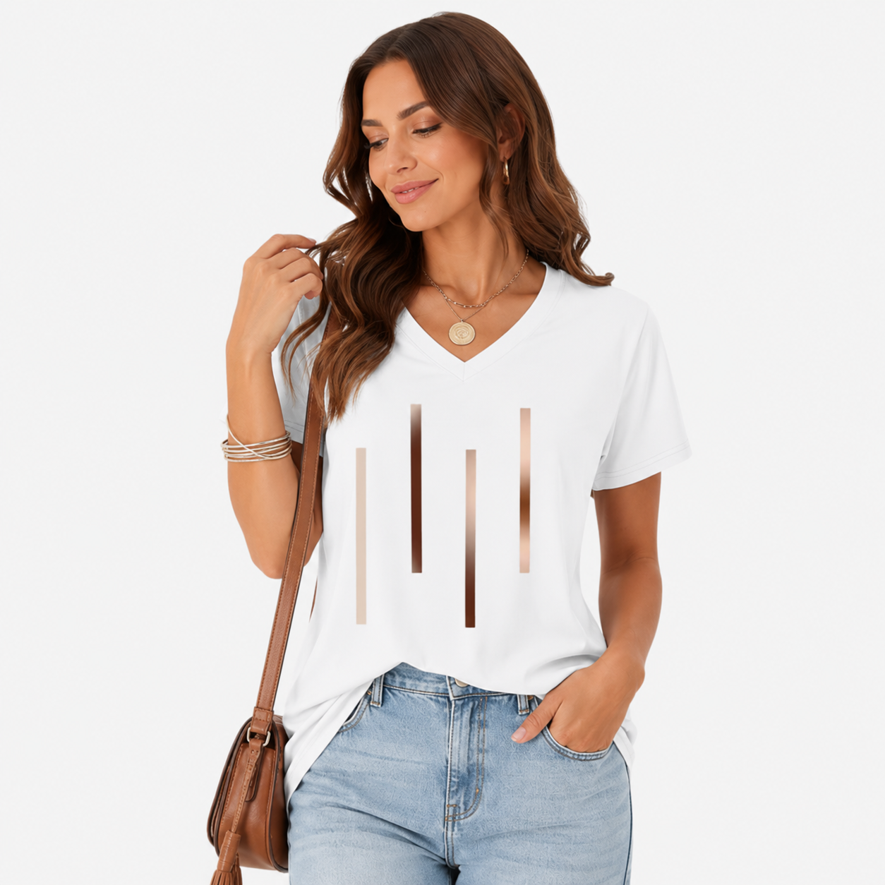 Damen V Ausschnitt Shirt Weiß - Lockere Passform Sommer Freizeit Look - Rosesamour