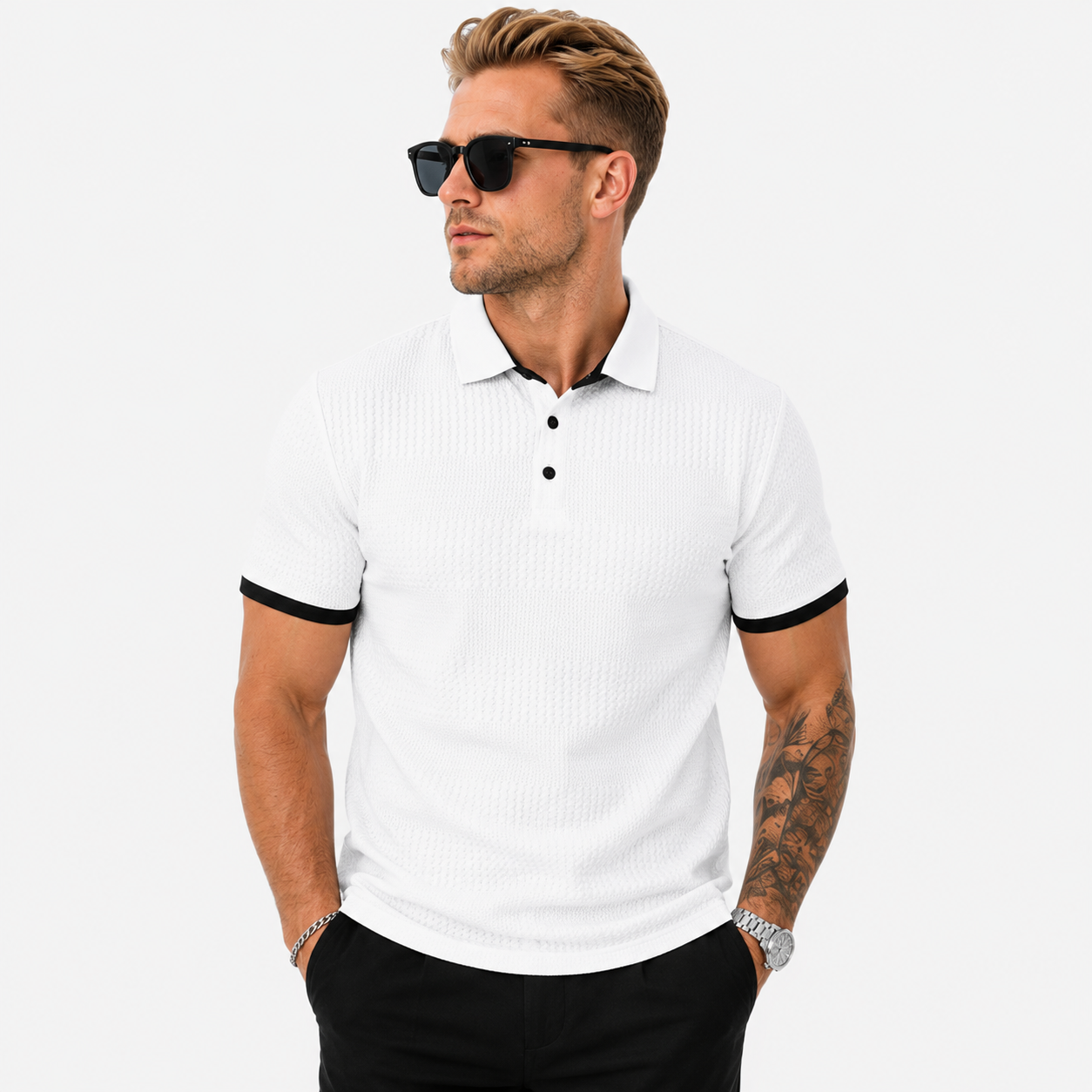Herren Business Polo Shirt Weiß - Elegante Passform Sommer Freizeit Look - Rosesamour