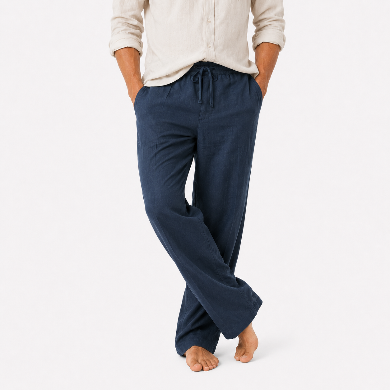 Herren Leinenhose Dunkelblau - Lockere Passform Sommer Freizeit Look - Rosesamour