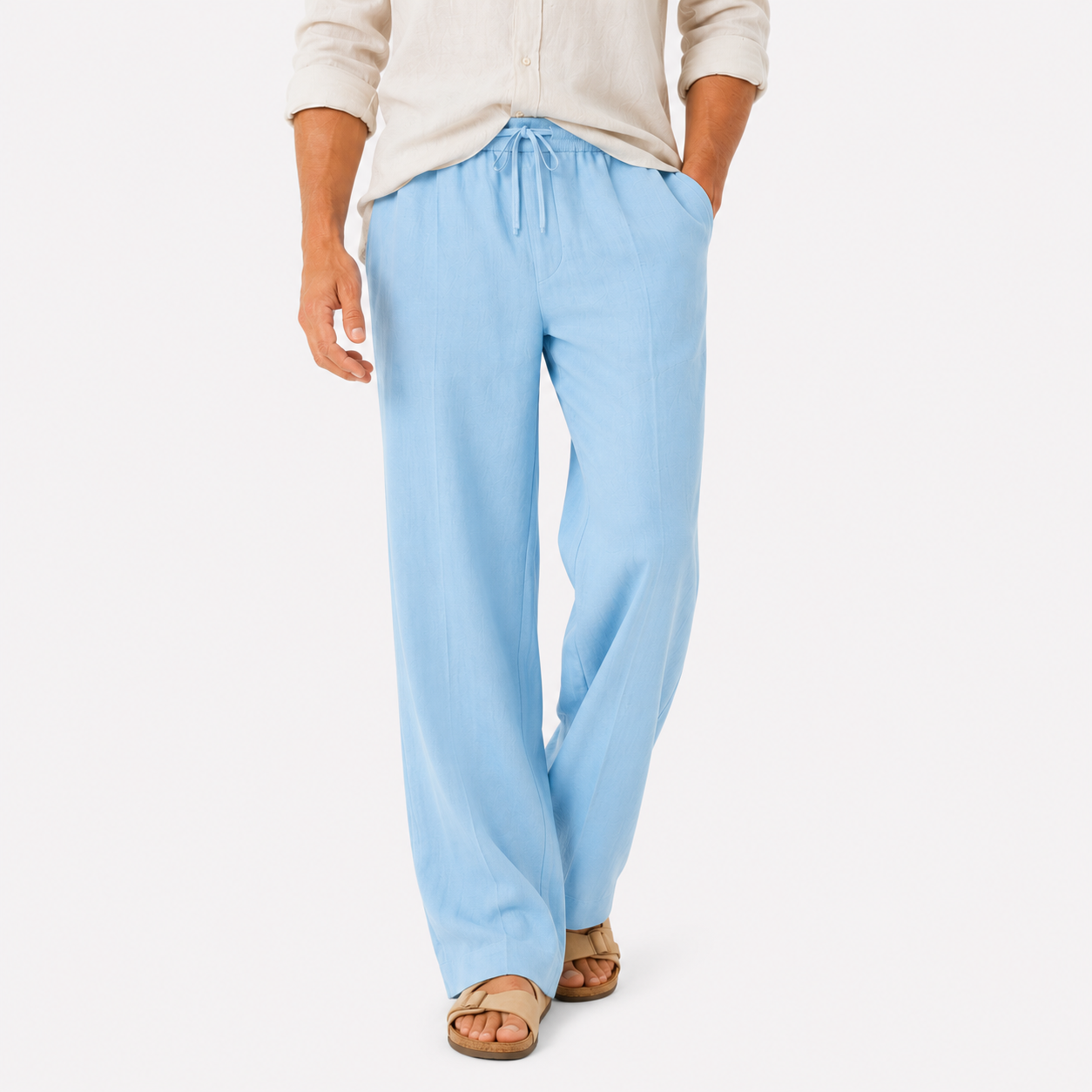 Herren Leinenhose Hellblau - Lockere Passform Sommer Freizeit Look - Rosesamour