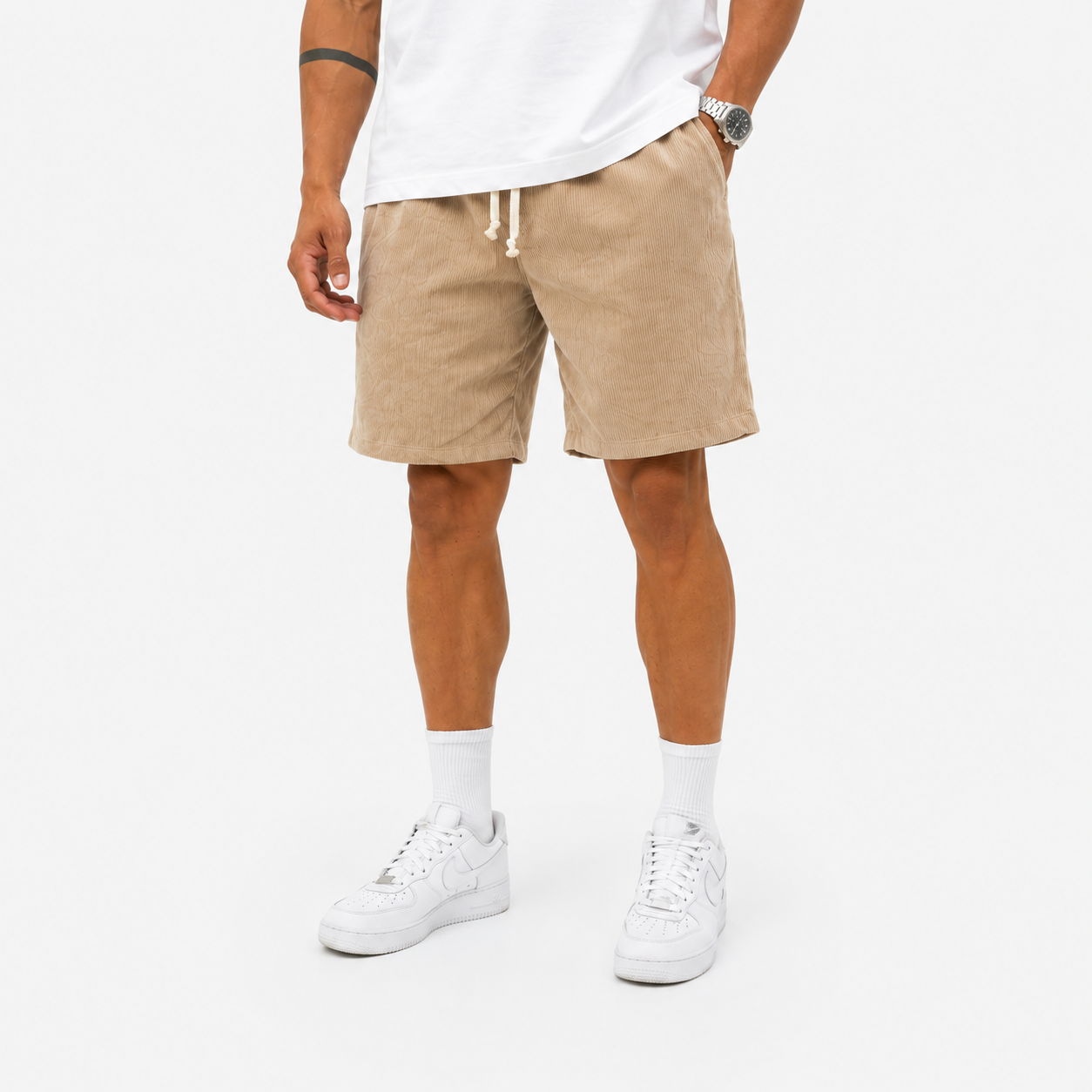 Herren Shorts Beige Casual - Lässige Cord Optik mit Taschen - Rosesamour