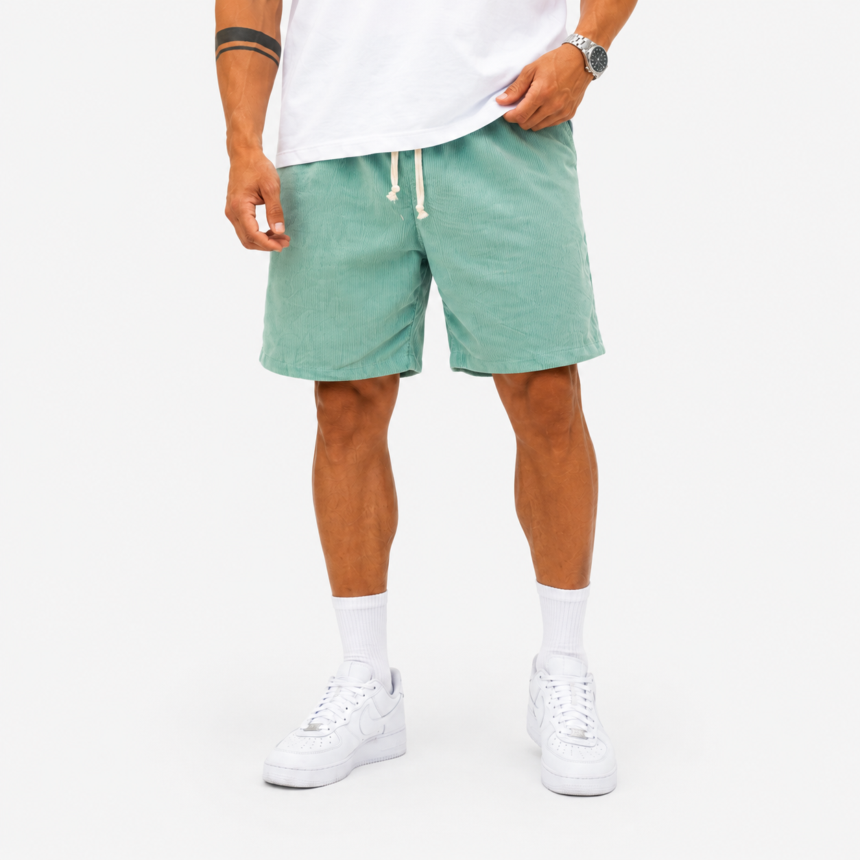 Herren Shorts Grün Casual - Lässige Cord Optik mit Taschen - Rosesamour