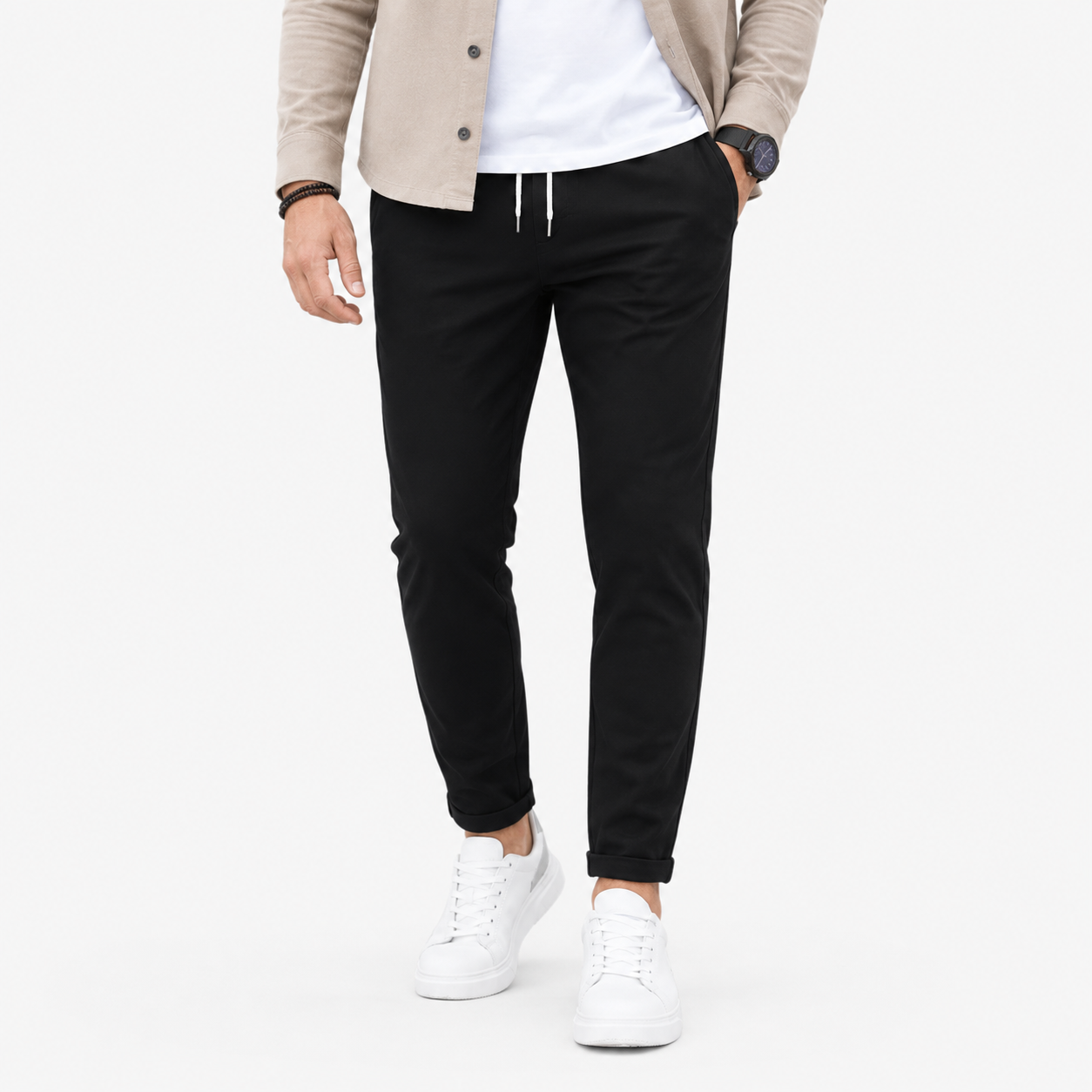 Herren Premium Komforthose Schwarz - Schmale Relax Passform - Rosesamour
