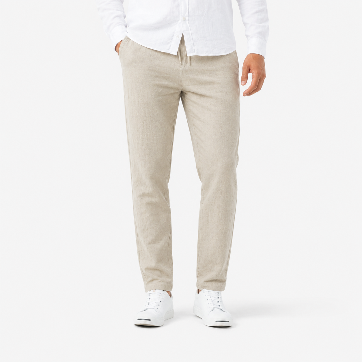 Herren Leinenhose Beige Unifarben - Slim Fit Sommerlook Leicht - Rosesamour