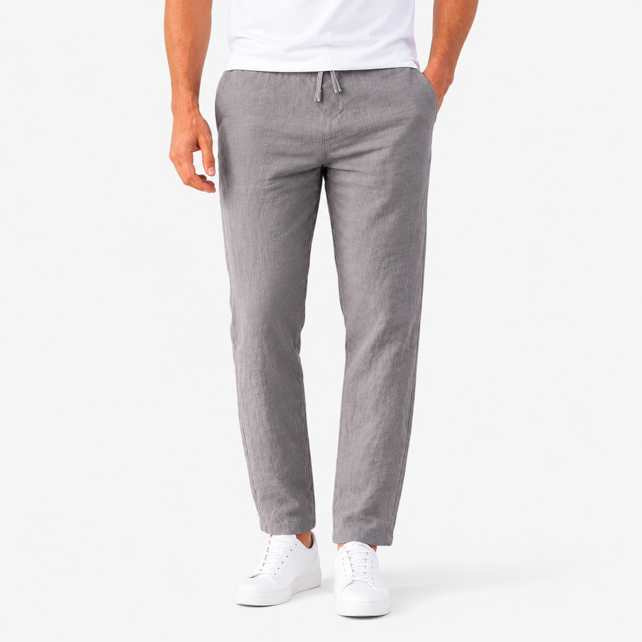 Herren Leinenhose Grau Unifarben - Slim Fit Sommerlook Leicht - Rosesamour