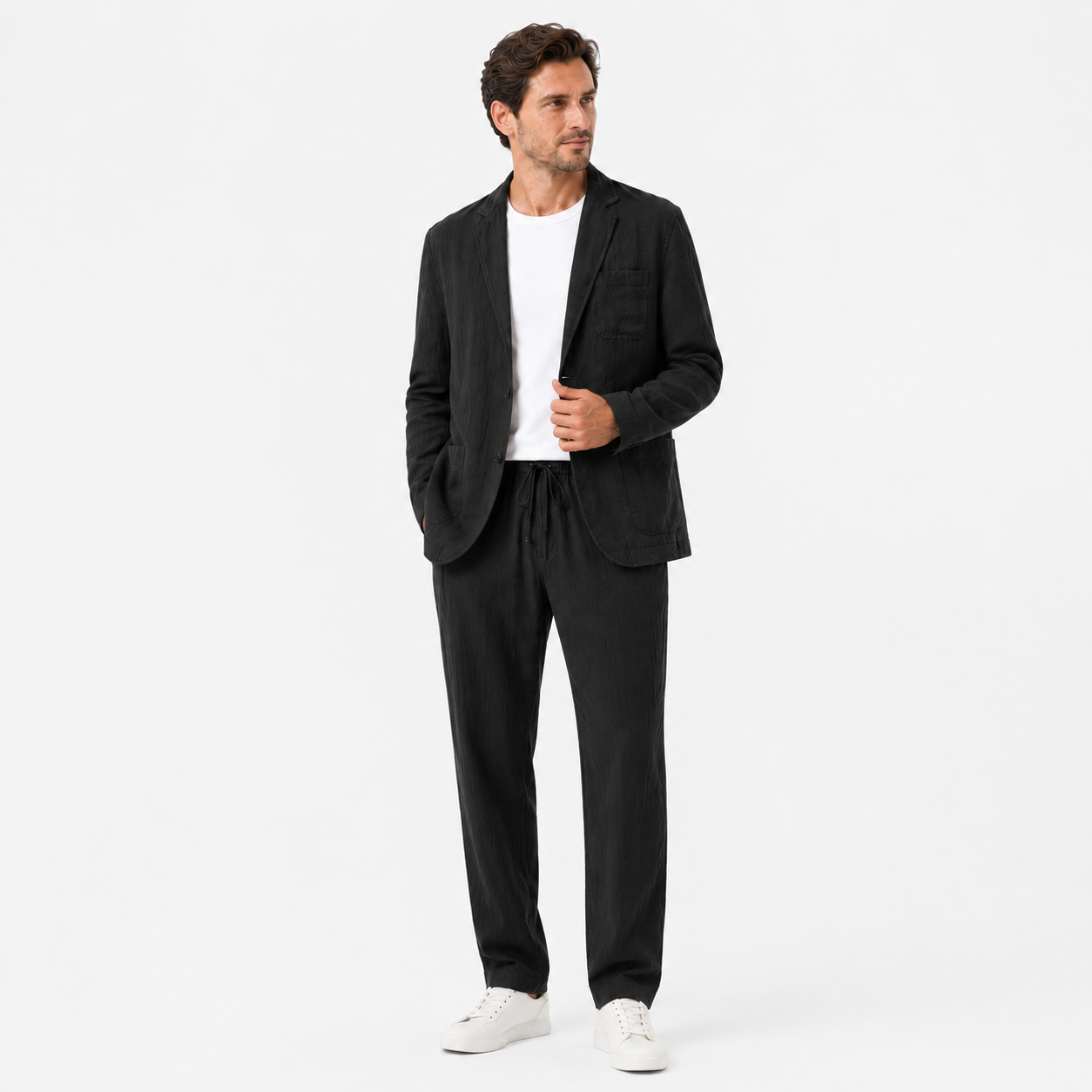Herren Leinenanzug Schwarz Klassisch - Leicht Atmungsaktiv Sommerlook - Rosesamour