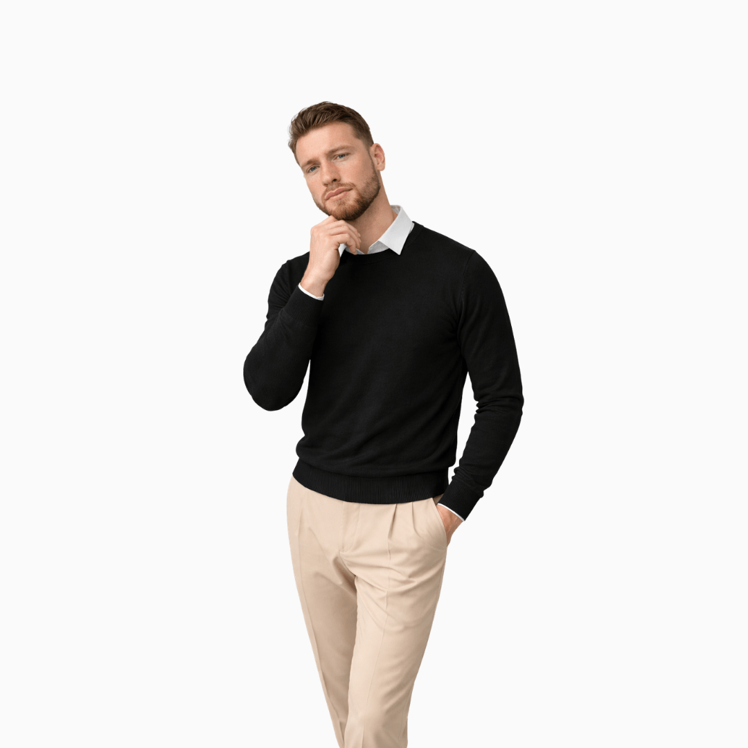 Herren Feinstrick Pullover Schwarz - Zeitloser Komfort Eleganter Look - Rosesamour