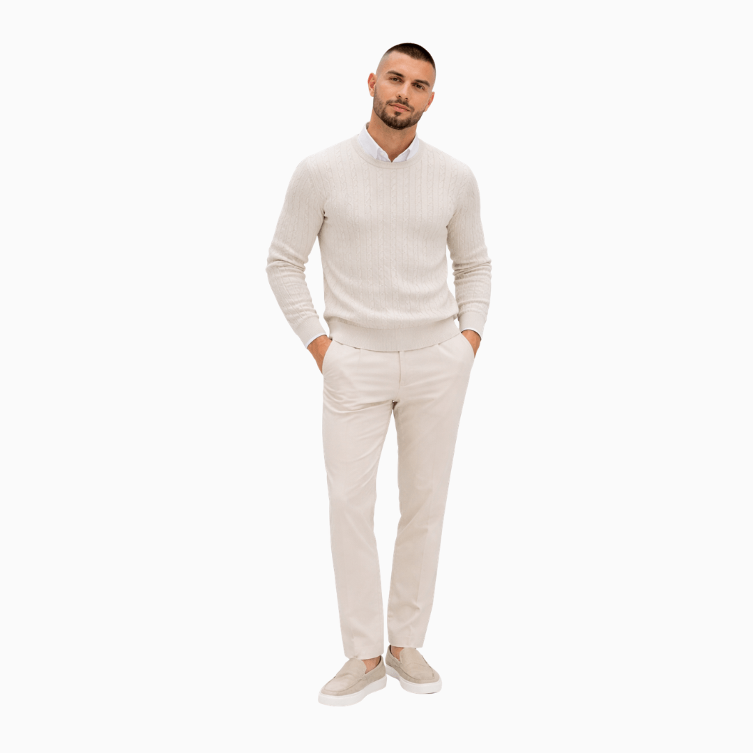 Der Elegante Zopfstrick Pullover In Creme