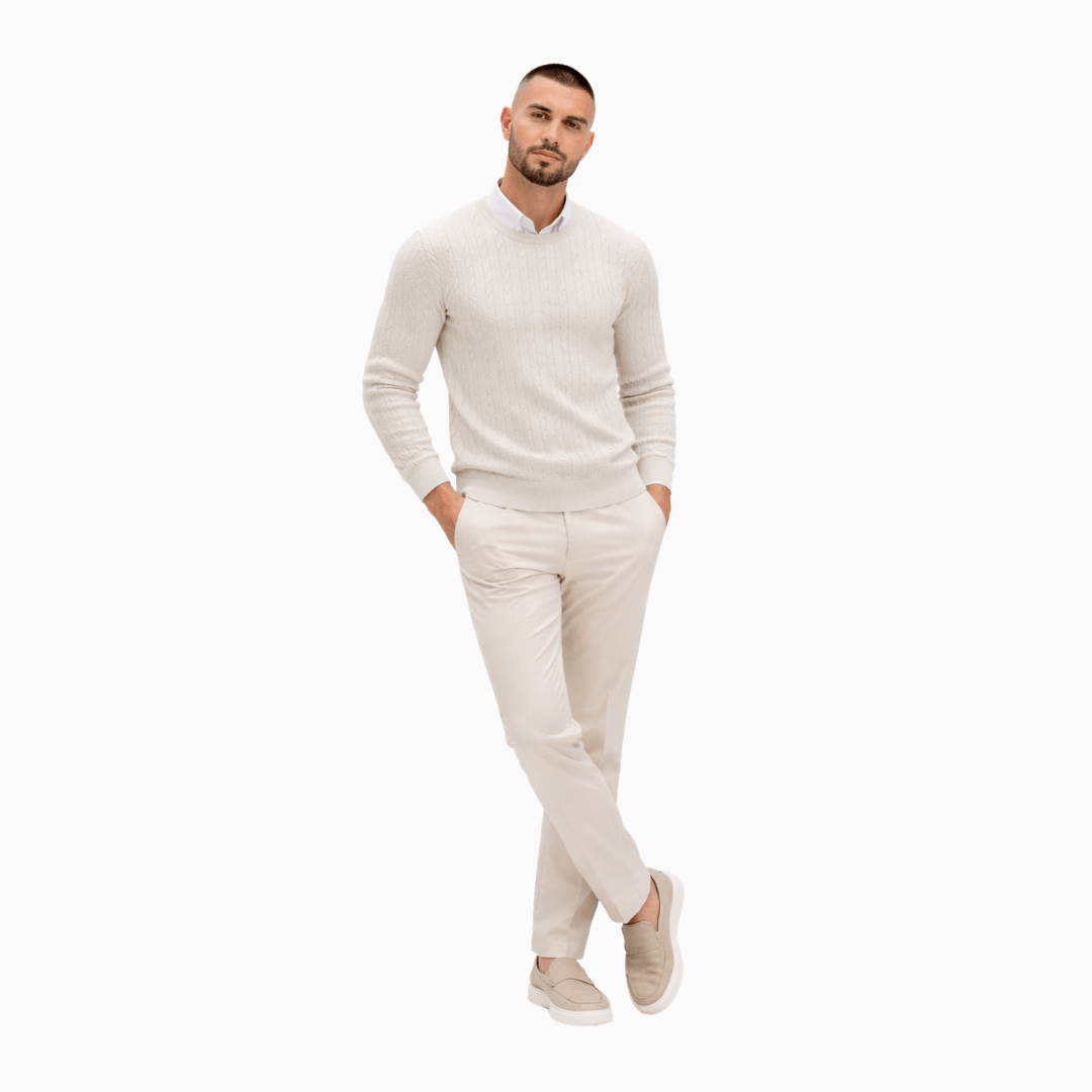 Der Elegante Zopfstrick Pullover In Creme