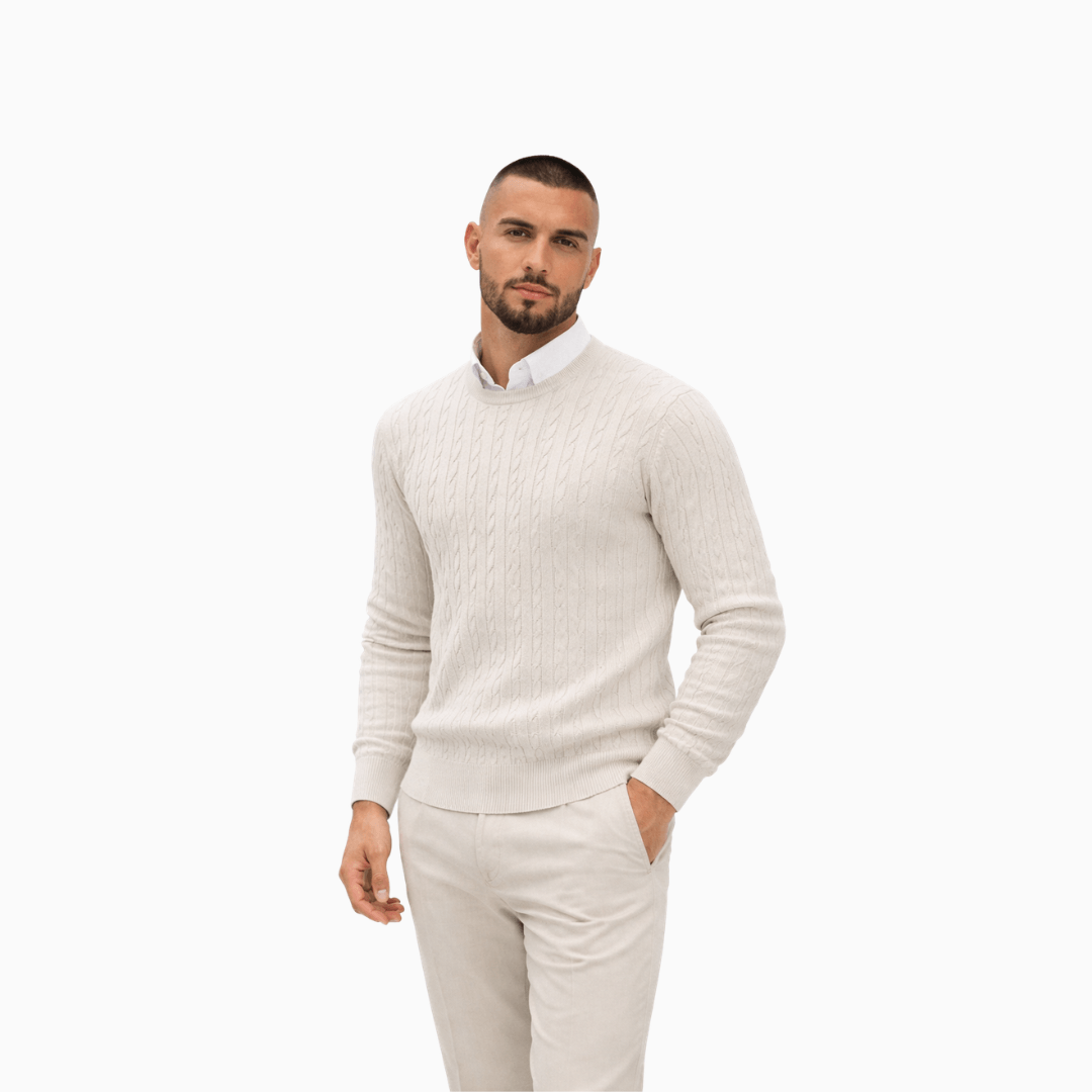 Der Elegante Zopfstrick Pullover In Creme