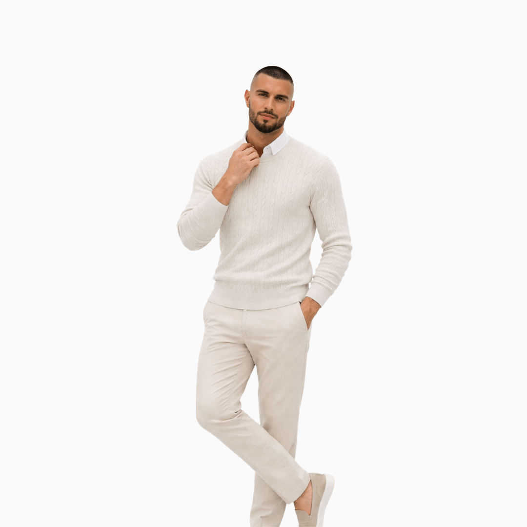 Der Elegante Zopfstrick Pullover In Creme