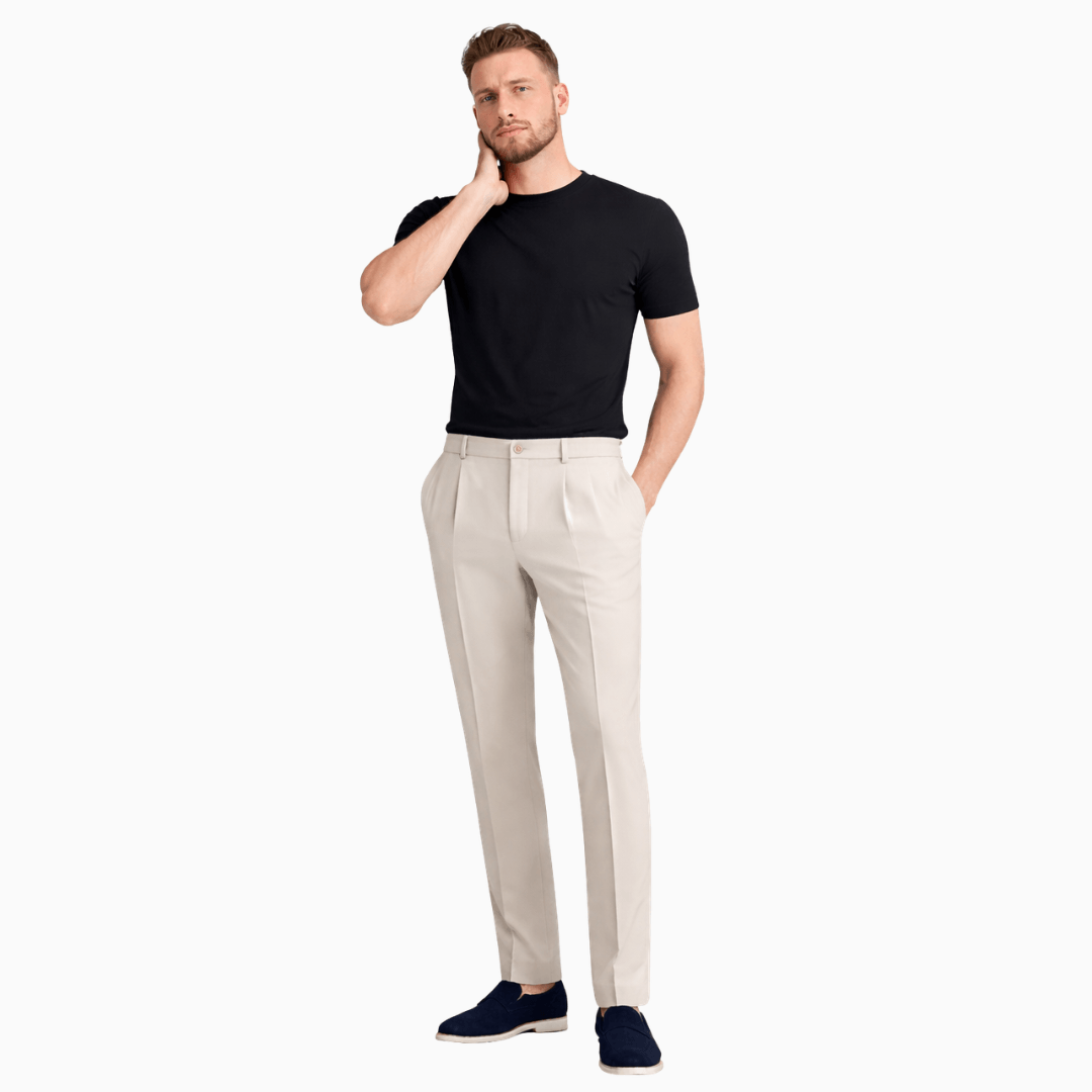 Die Elegante Beige Bundfalten Hose Locker