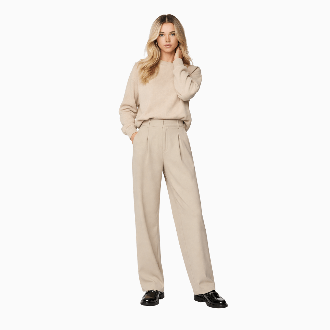 Damen Weite Fließende Hose Beige - Elegante Passform Moderner Look - Rosesamour