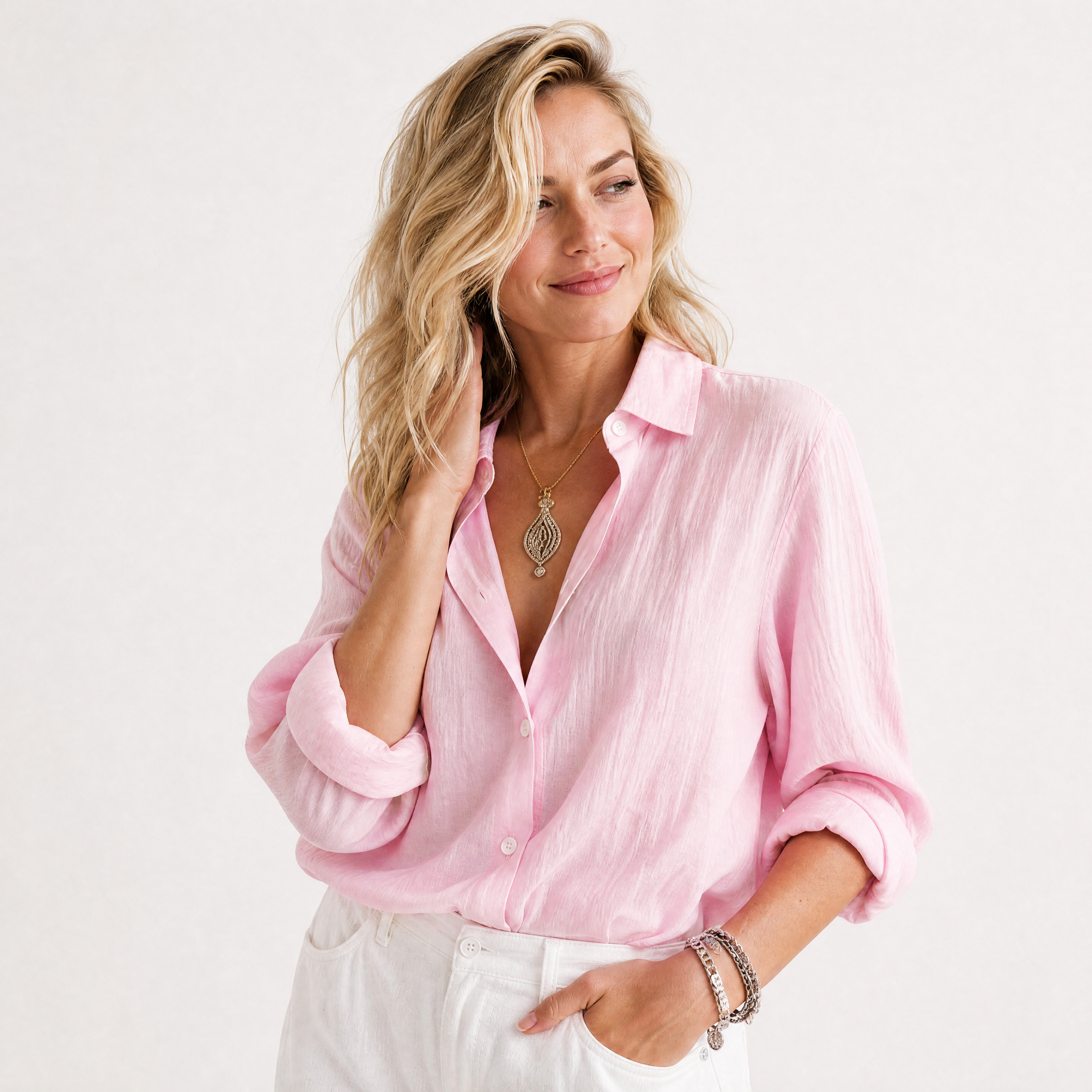 Damen Leinenbluse Rosa - Lockere Passform Luftiger Look - Rosesamour
