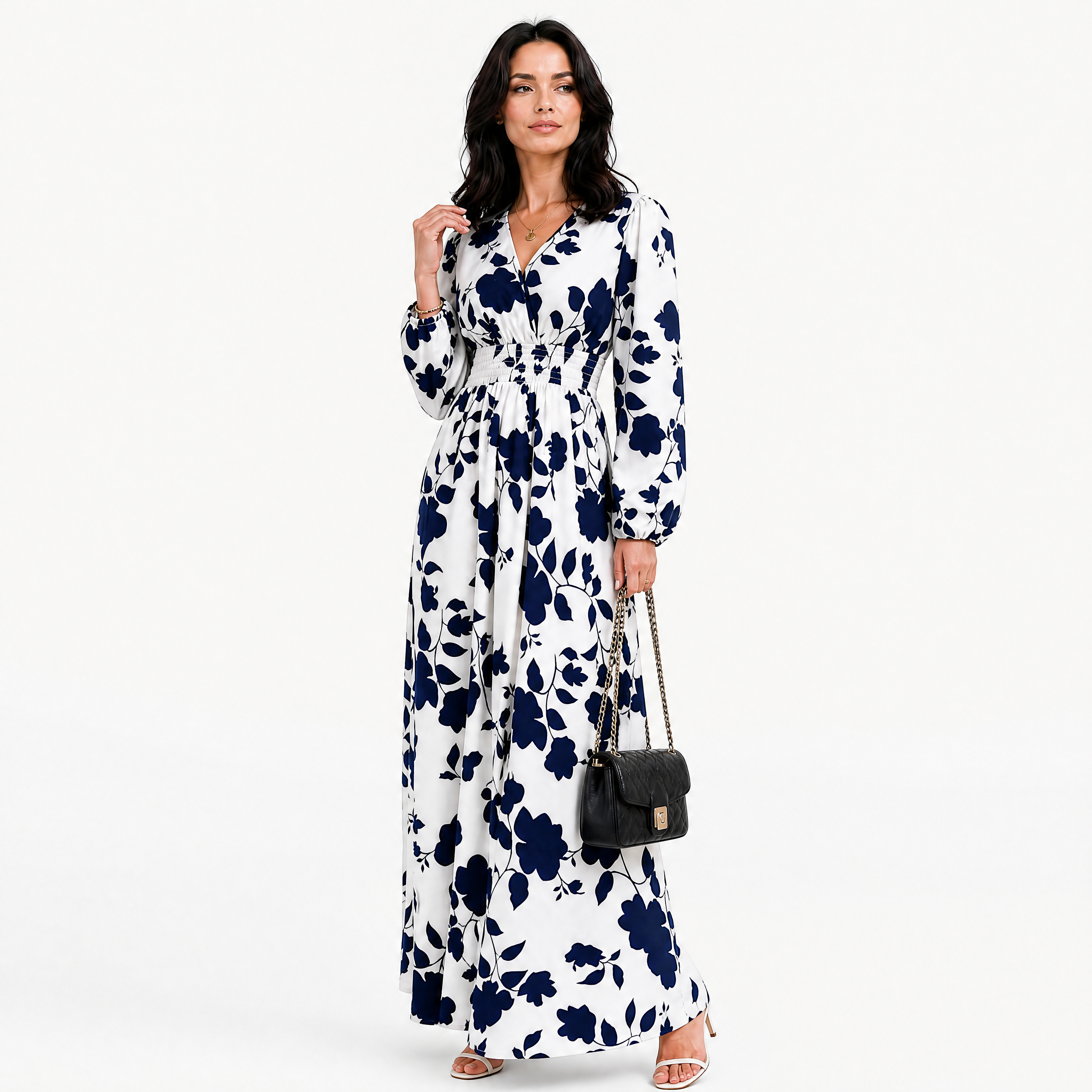 Das Weiße Maxikleid Mit Blauen Blumen