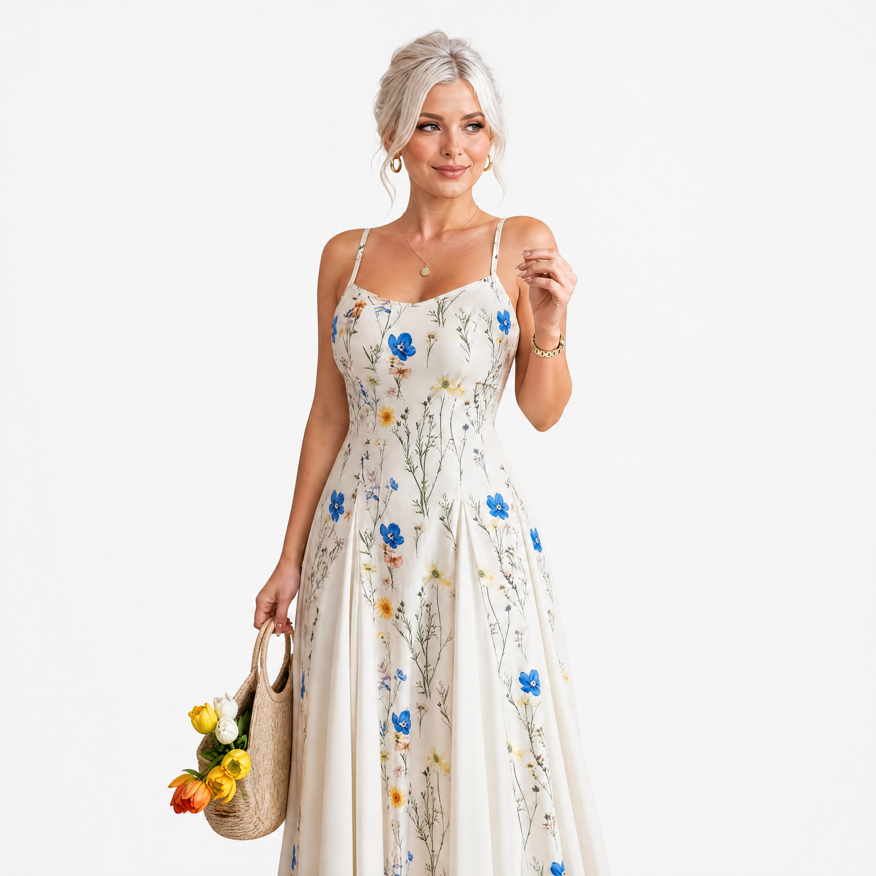 Das Cremefarbene Maxikleid Mit Zartem Blumenmuster