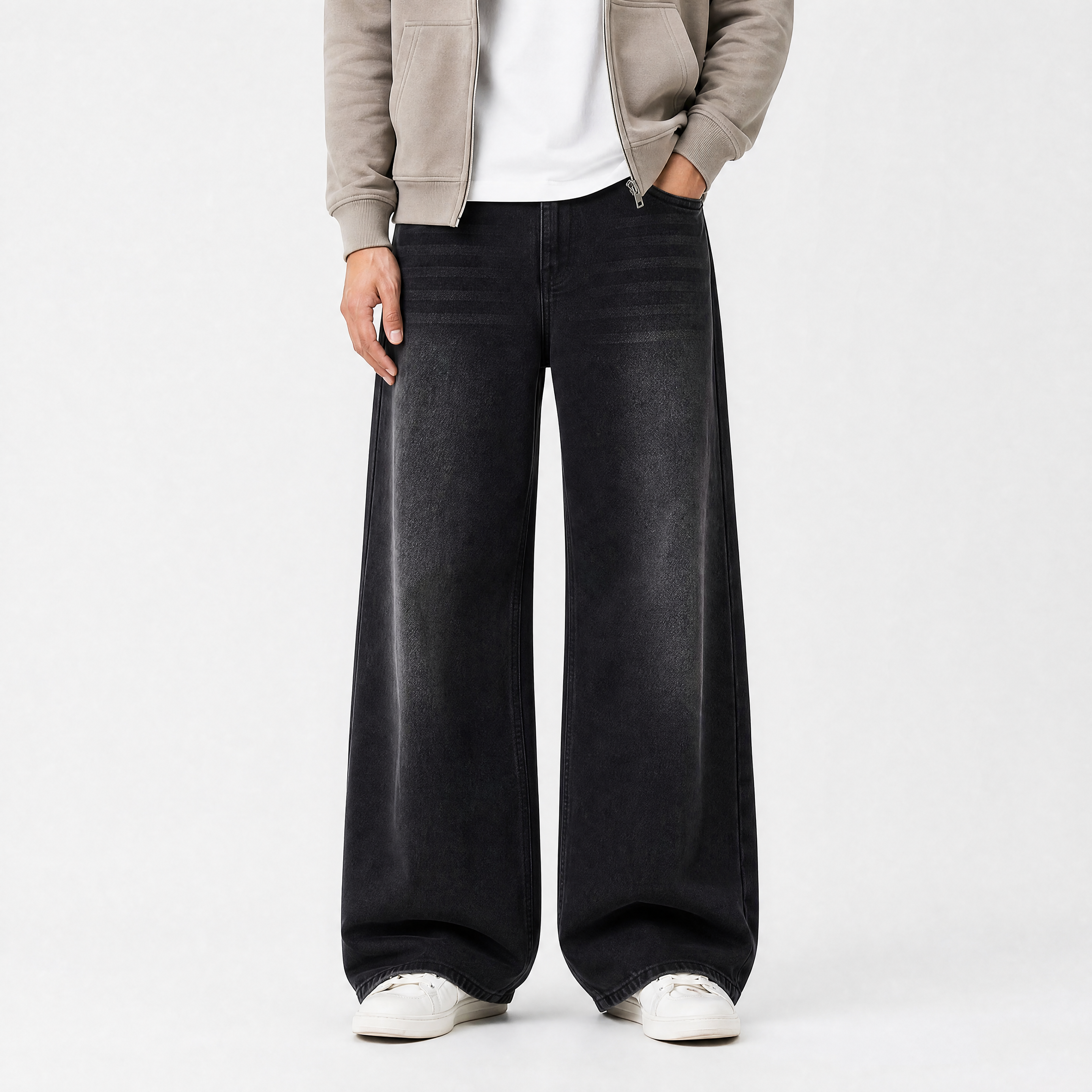 Herren Jeans Schwarz mit Weitem Bein - Lockere Passform Moderner Look - Rosesamour