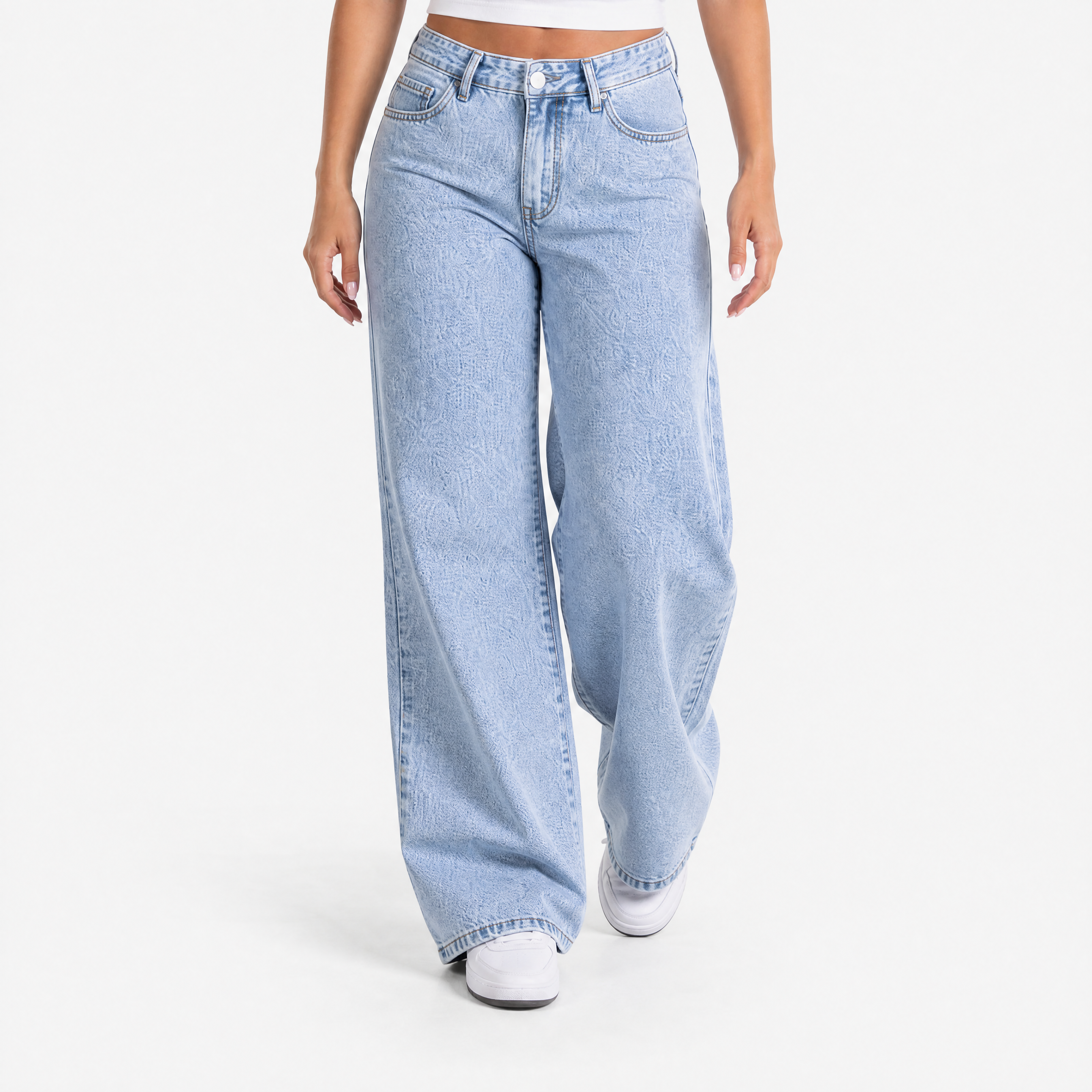 Damen Jeans Hellblau mit Weitem Bein - Lockere Passform Moderner Look - Rosesamour