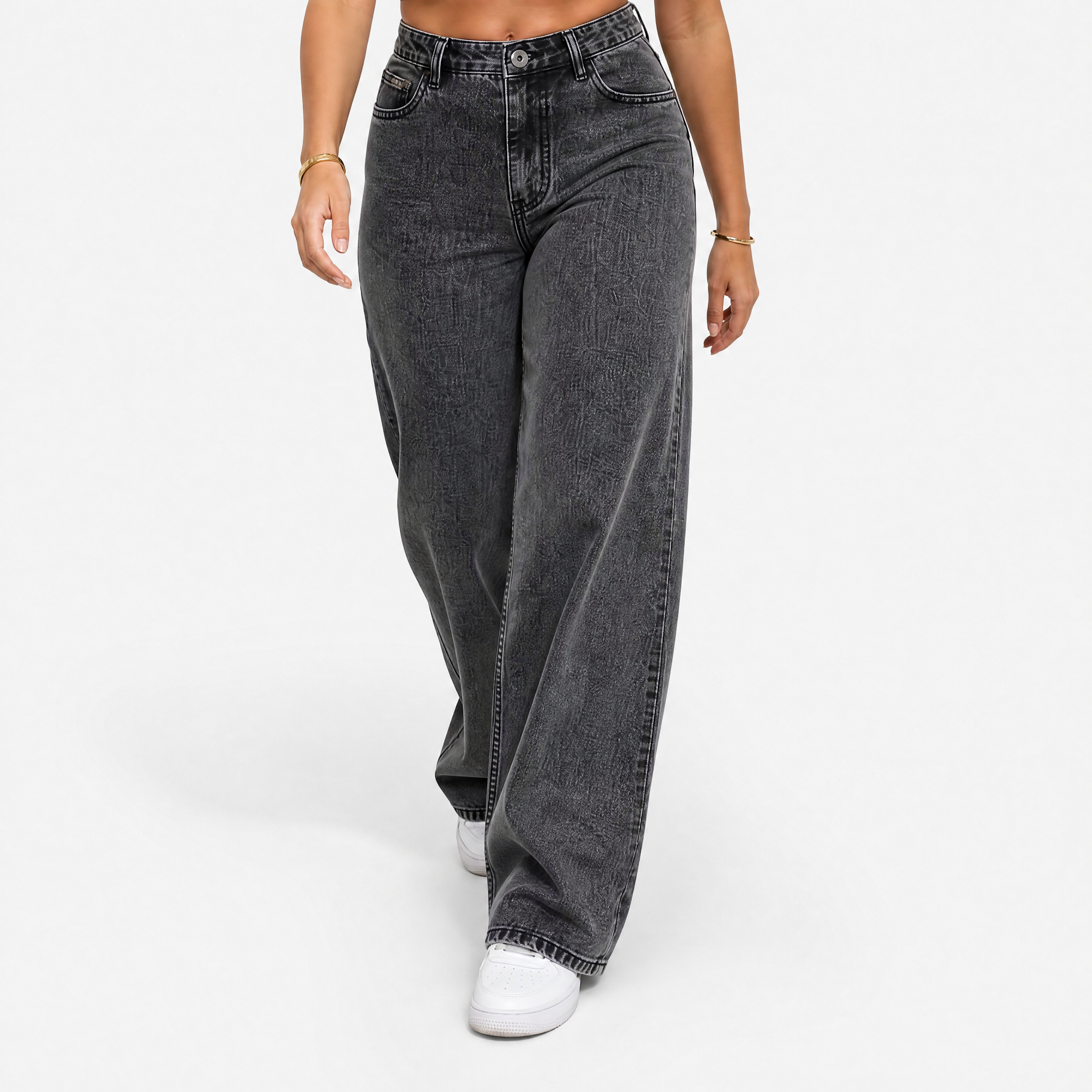 Damen Jeans Dunkelgrau mit Weitem Bein - Lockere Passform Moderner Look - Rosesamour
