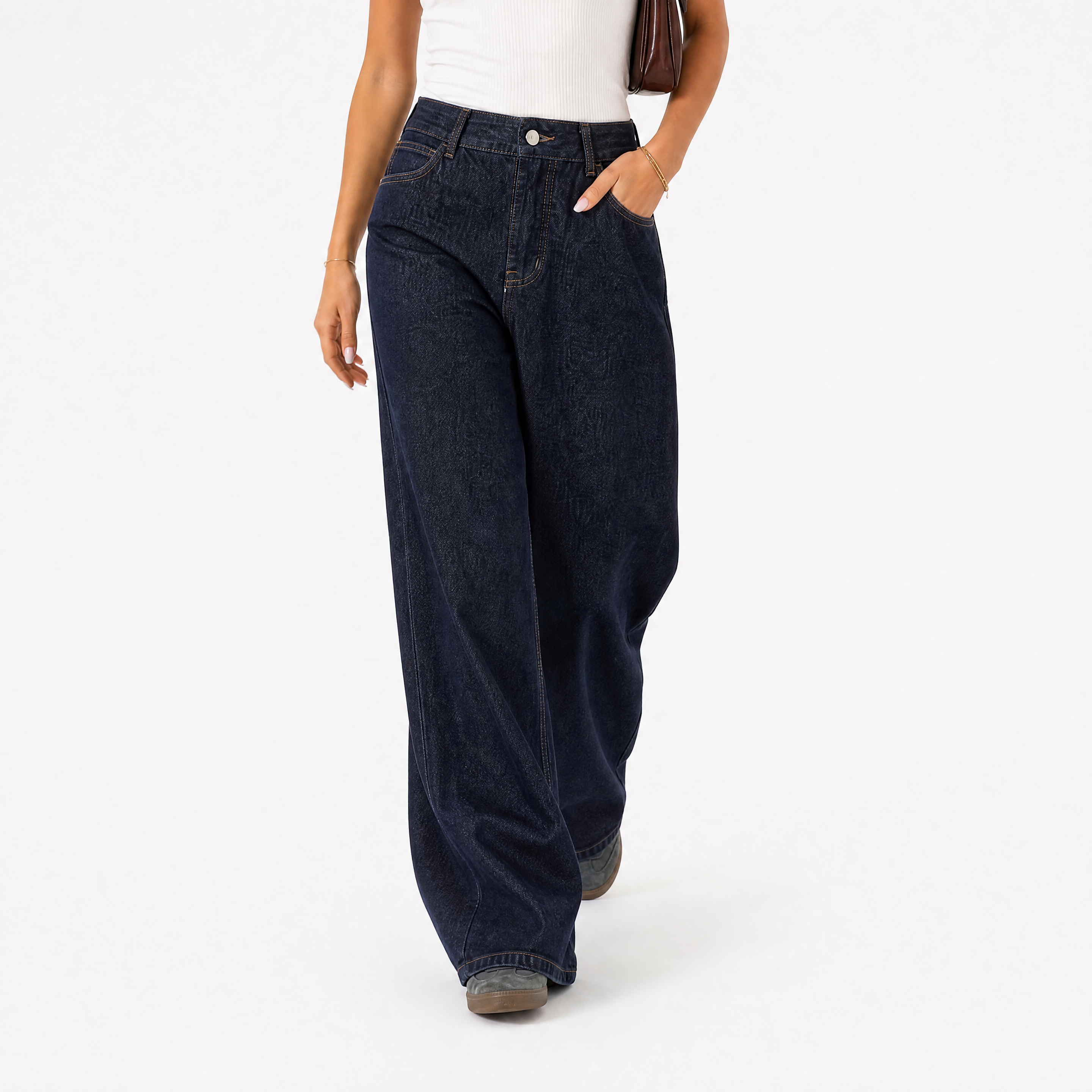 Damen Jeans Dunkelblau mit Weitem Bein - Lockere Passform Moderner Look - Rosesamour