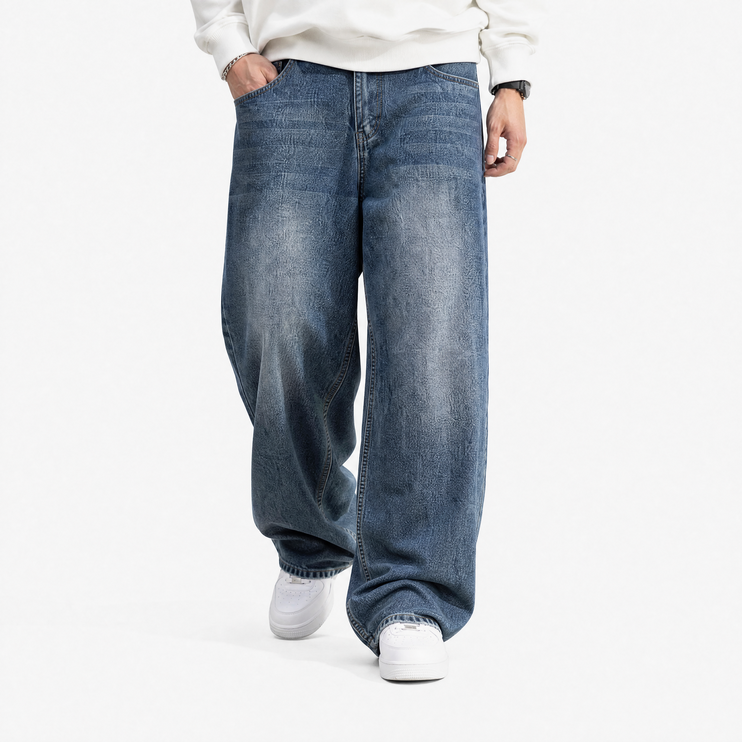 Herren Jeans Blau mit Weitem Bein - Lockere Passform Moderner Look - Rosesamour