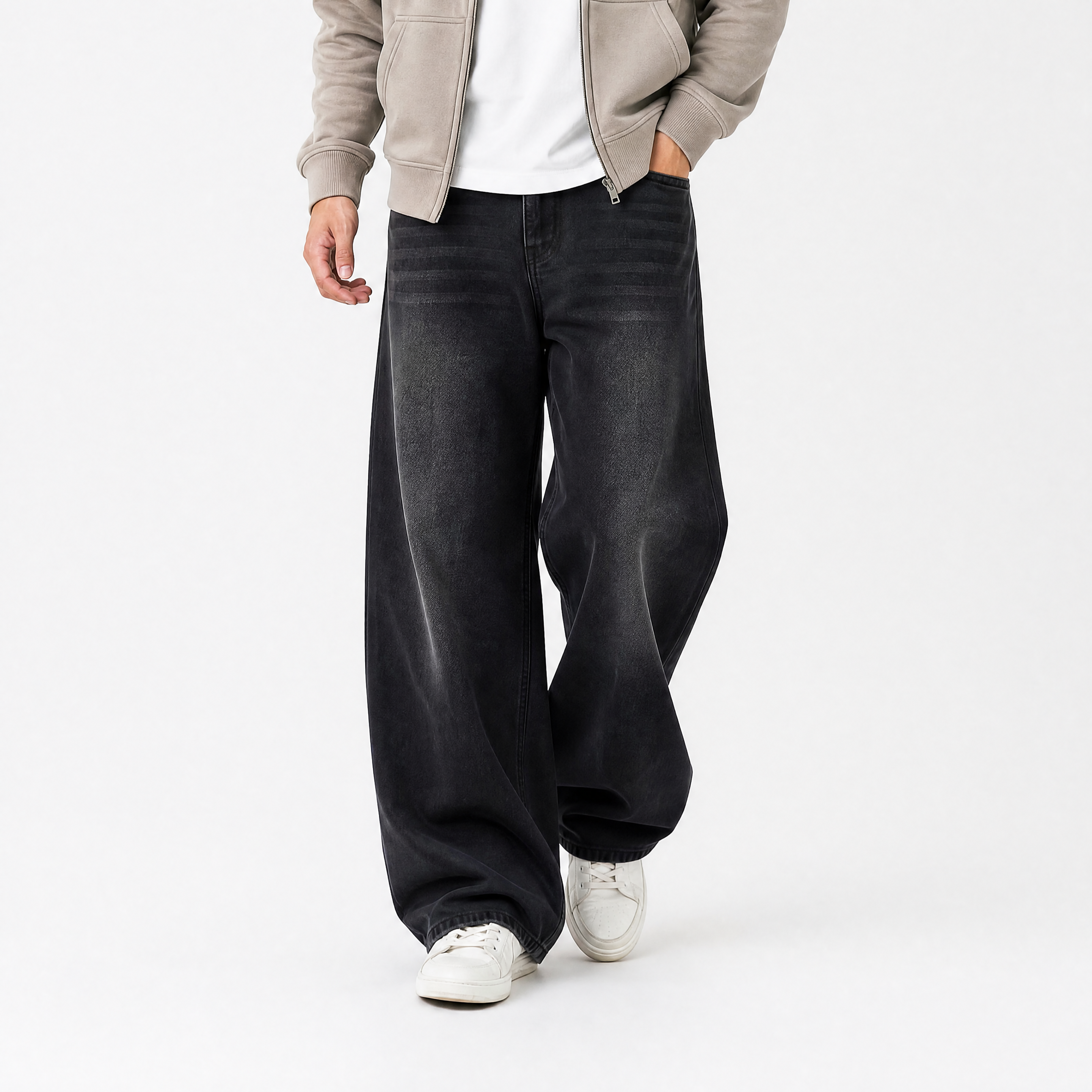 Herren Jeans Schwarz mit Weitem Bein - Lockere Passform Moderner Look - Rosesamour