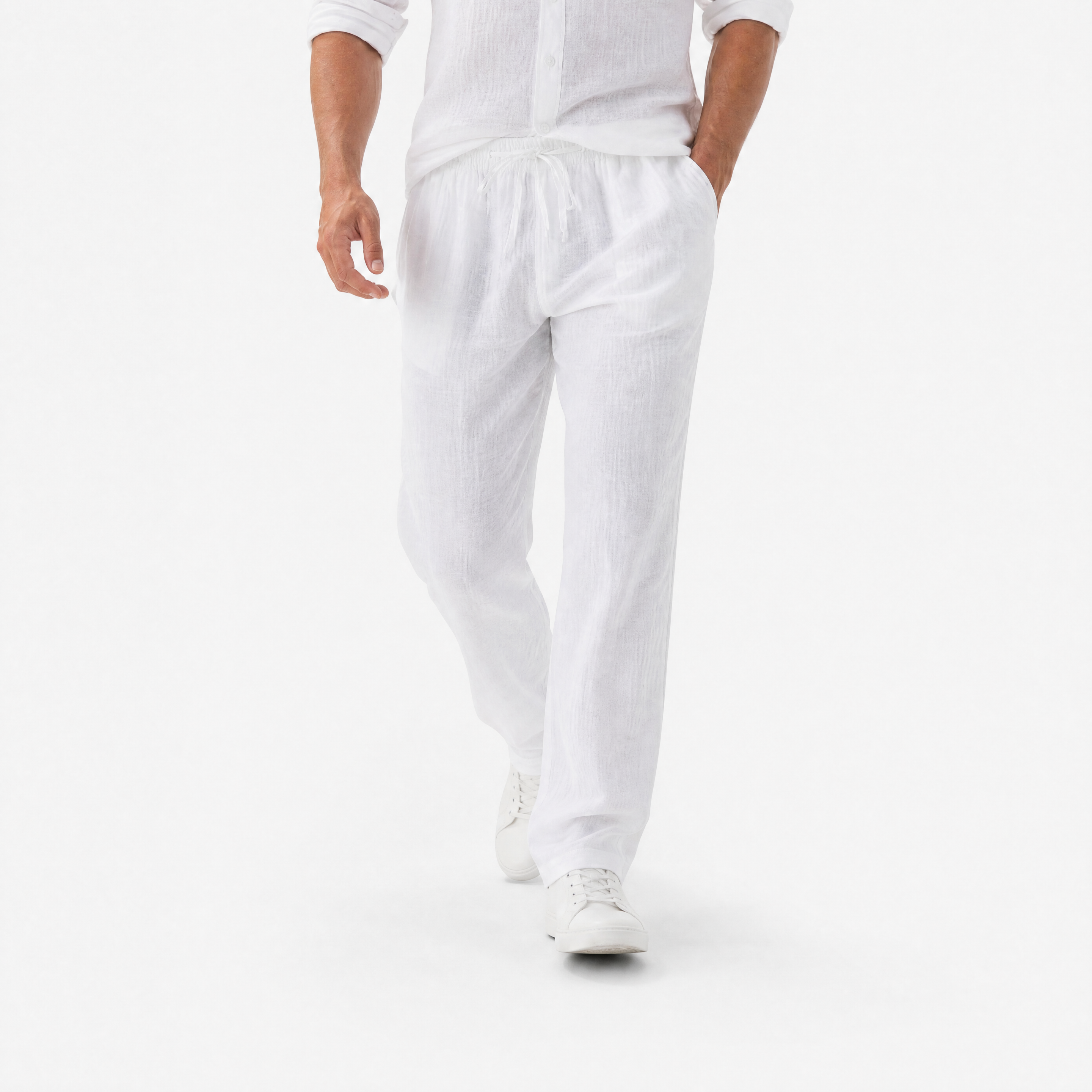 Herren Leinenhose Weiß - Lockere Passform Luftiger Sommer Look - Rosesamour
