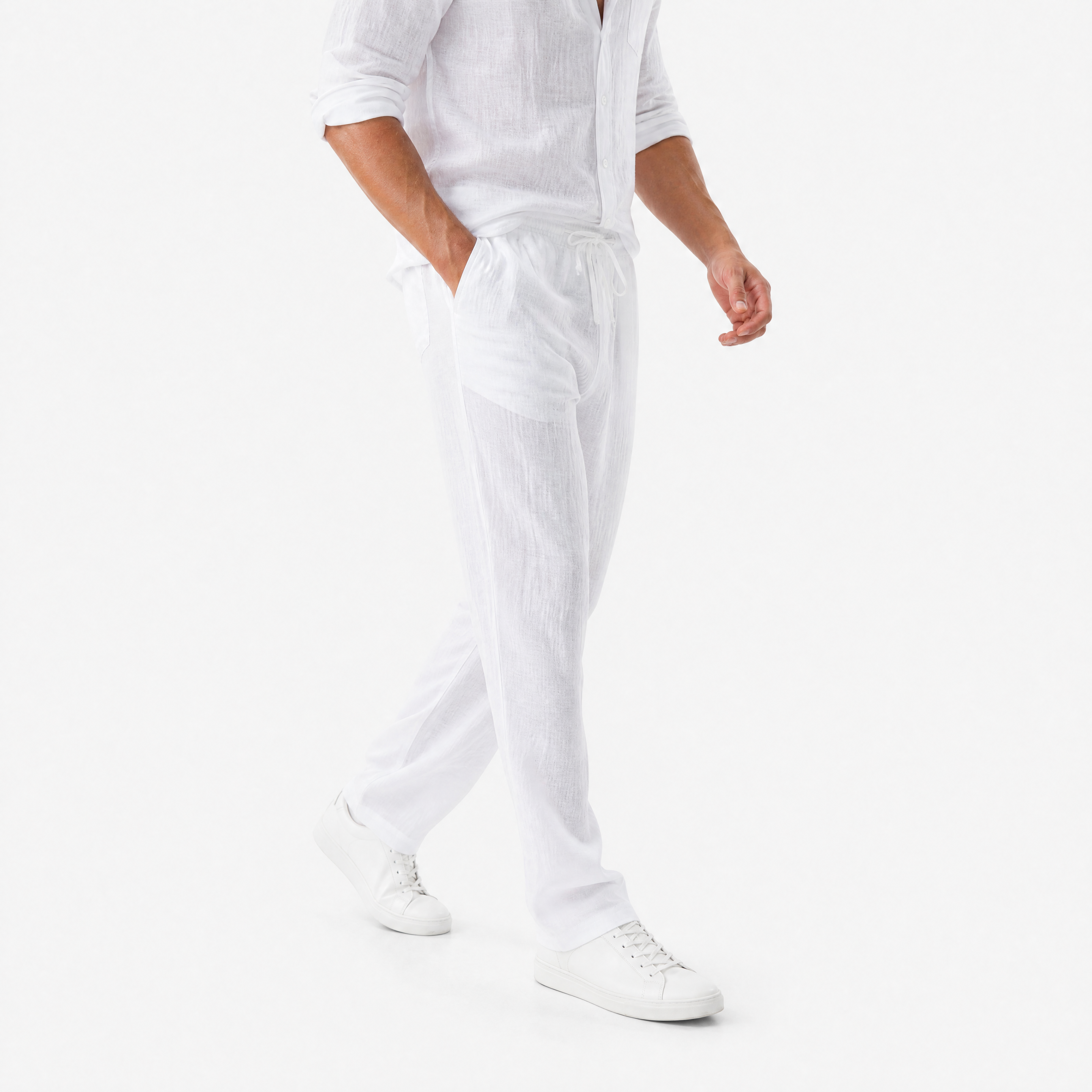 Herren Leinenhose Weiß - Lockere Passform Luftiger Sommer Look - Rosesamour