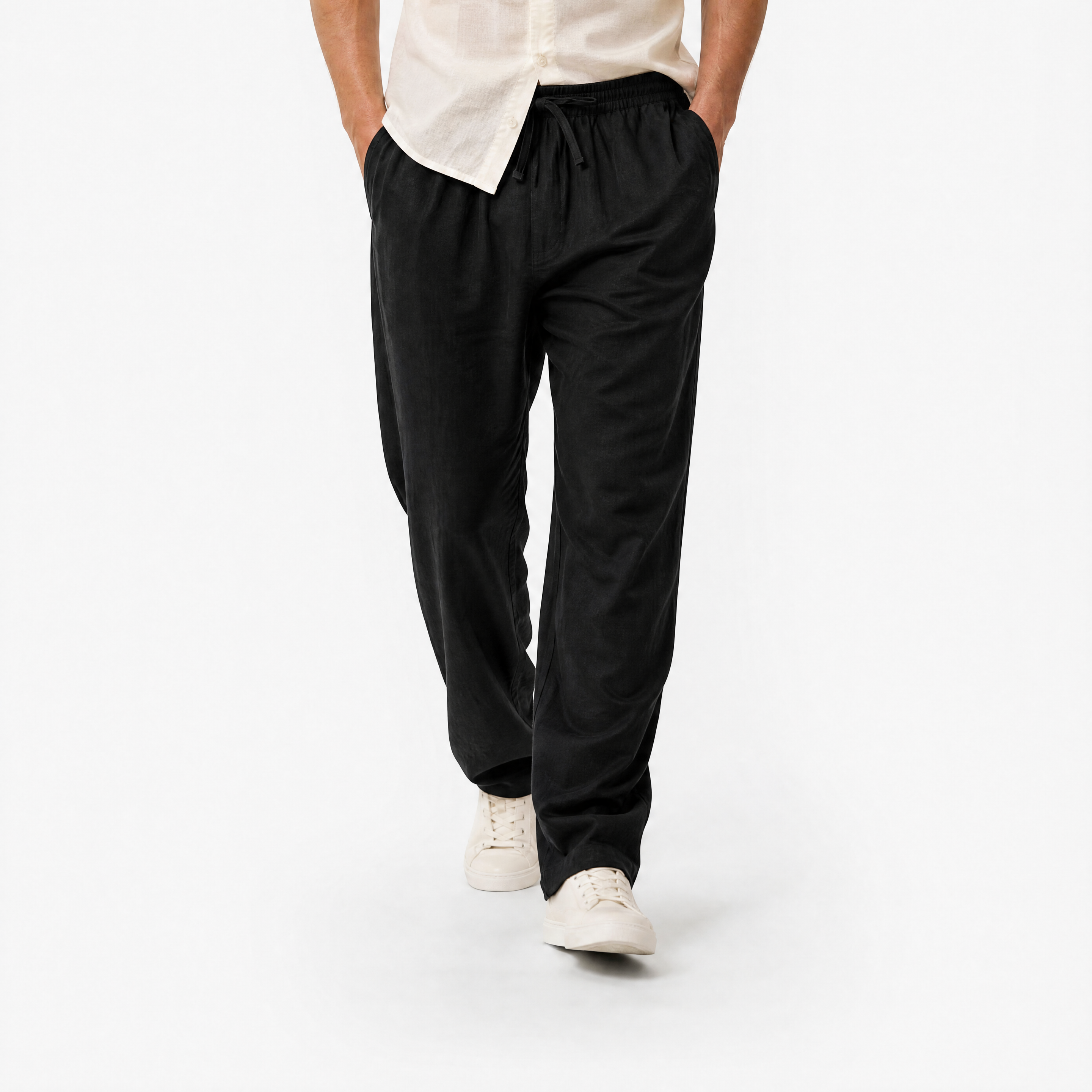 Herren Leinenhose Schwarz - Lockere Passform Luftiger Sommer Look - Rosesamour