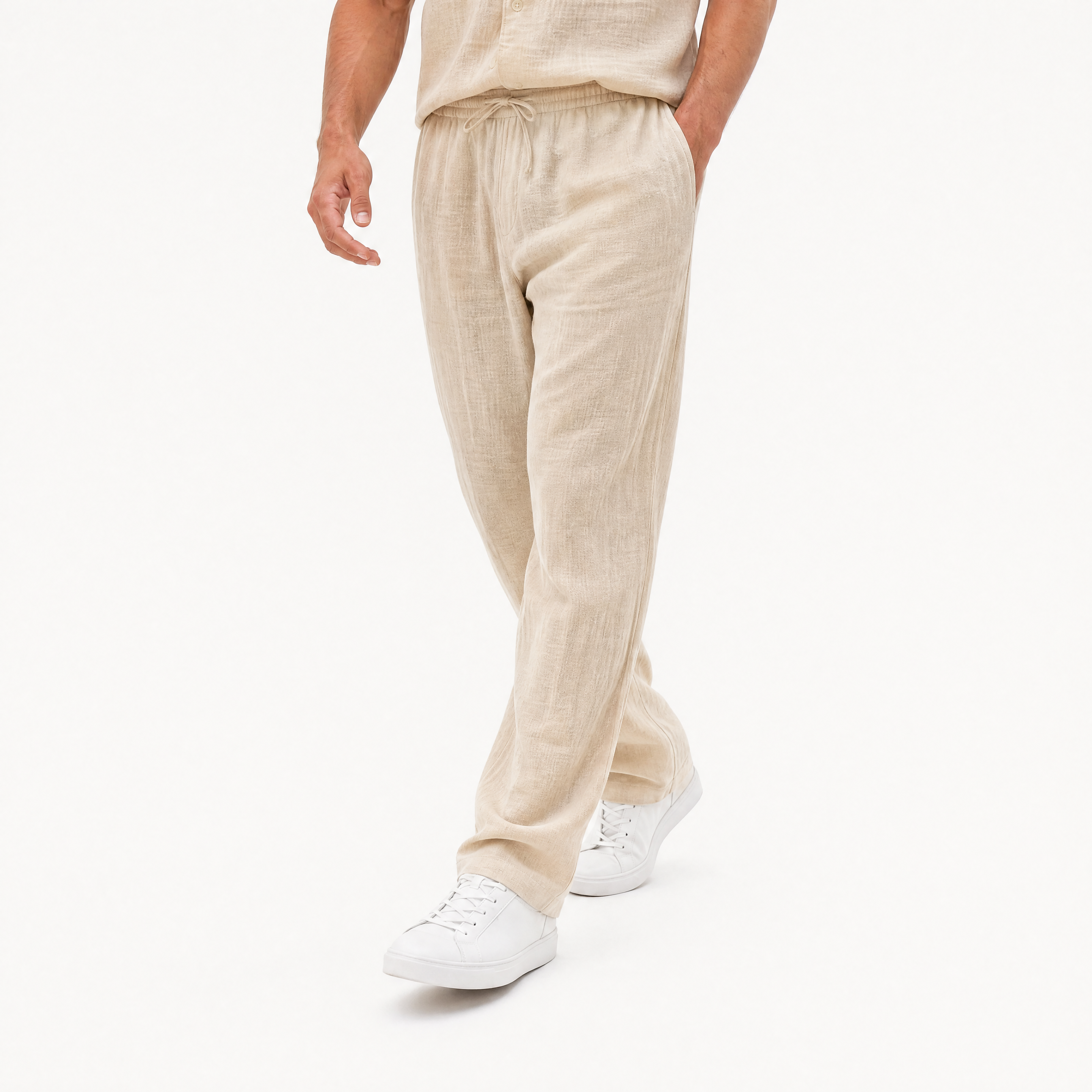 Herren Leinenhose Khaki - Lockere Passform Luftiger Sommer Look - Rosesamour