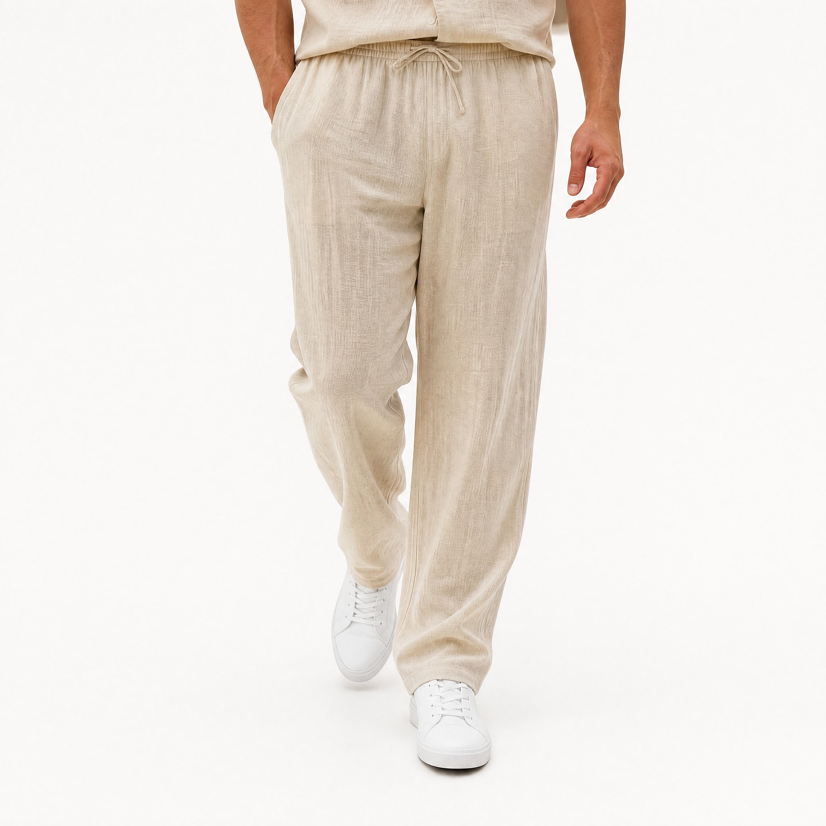 Herren Leinenhose Khaki - Lockere Passform Luftiger Sommer Look - Rosesamour