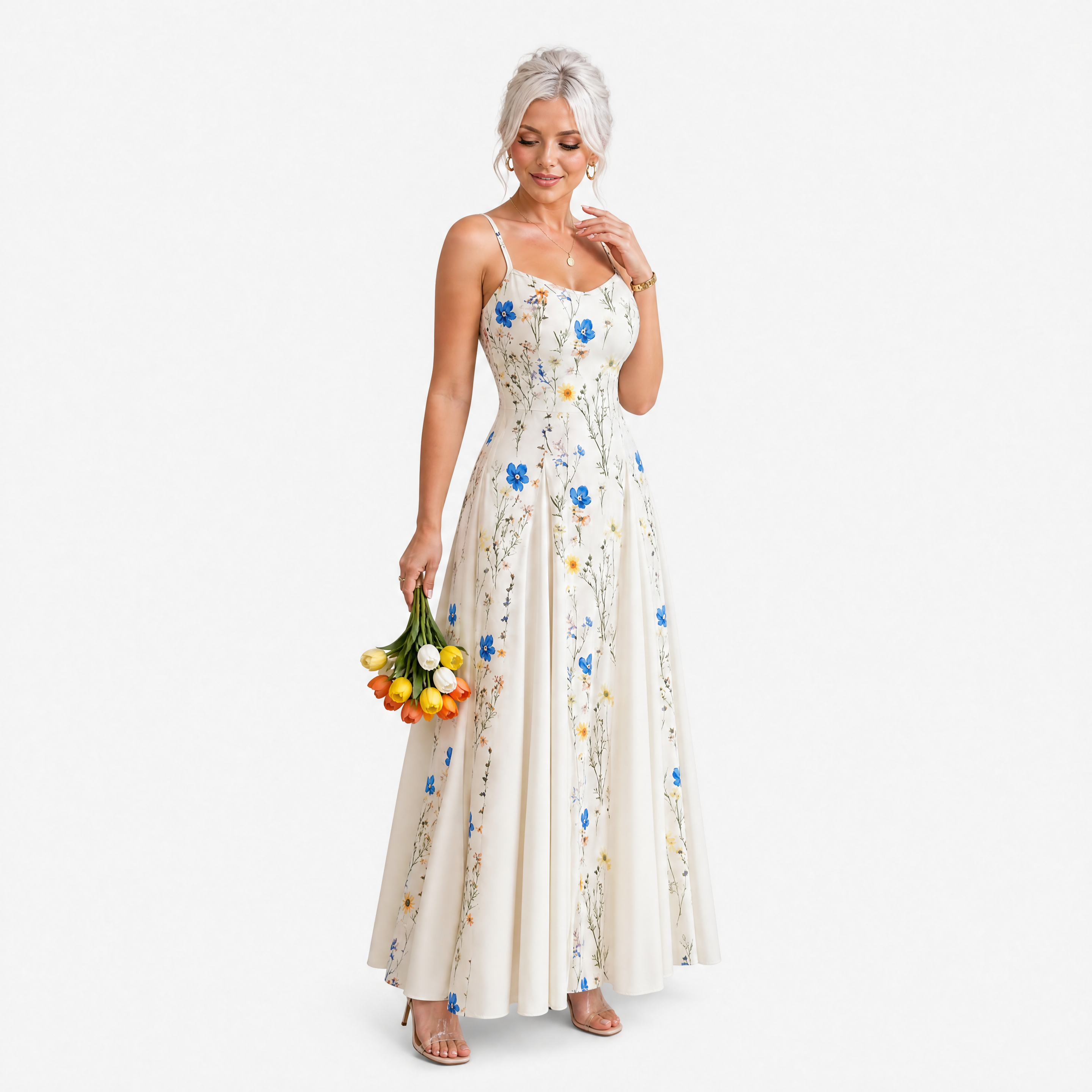 Das Cremefarbene Maxikleid Mit Zartem Blumenmuster