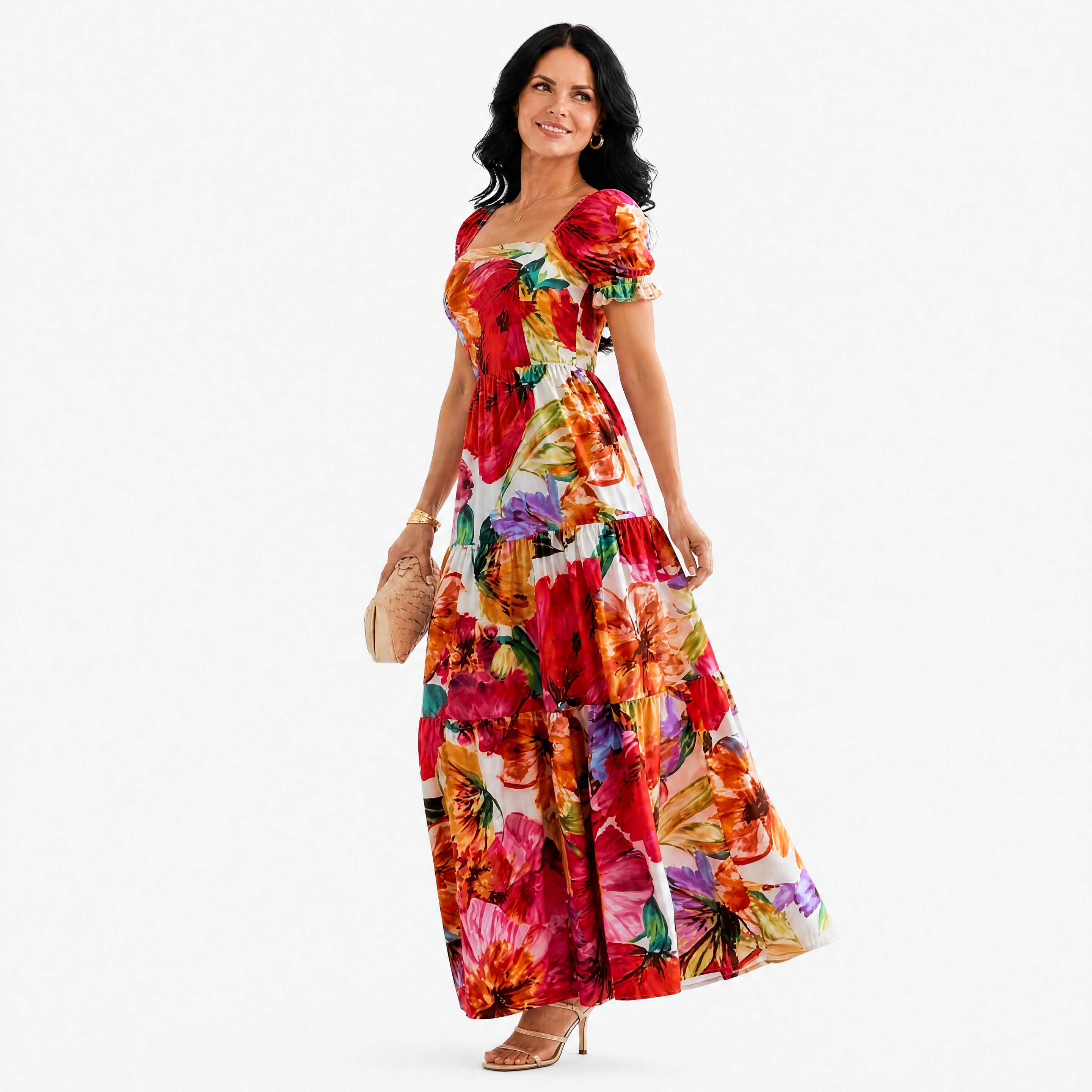 Das Bunte Maxikleid Mit Großem Blumenmuster