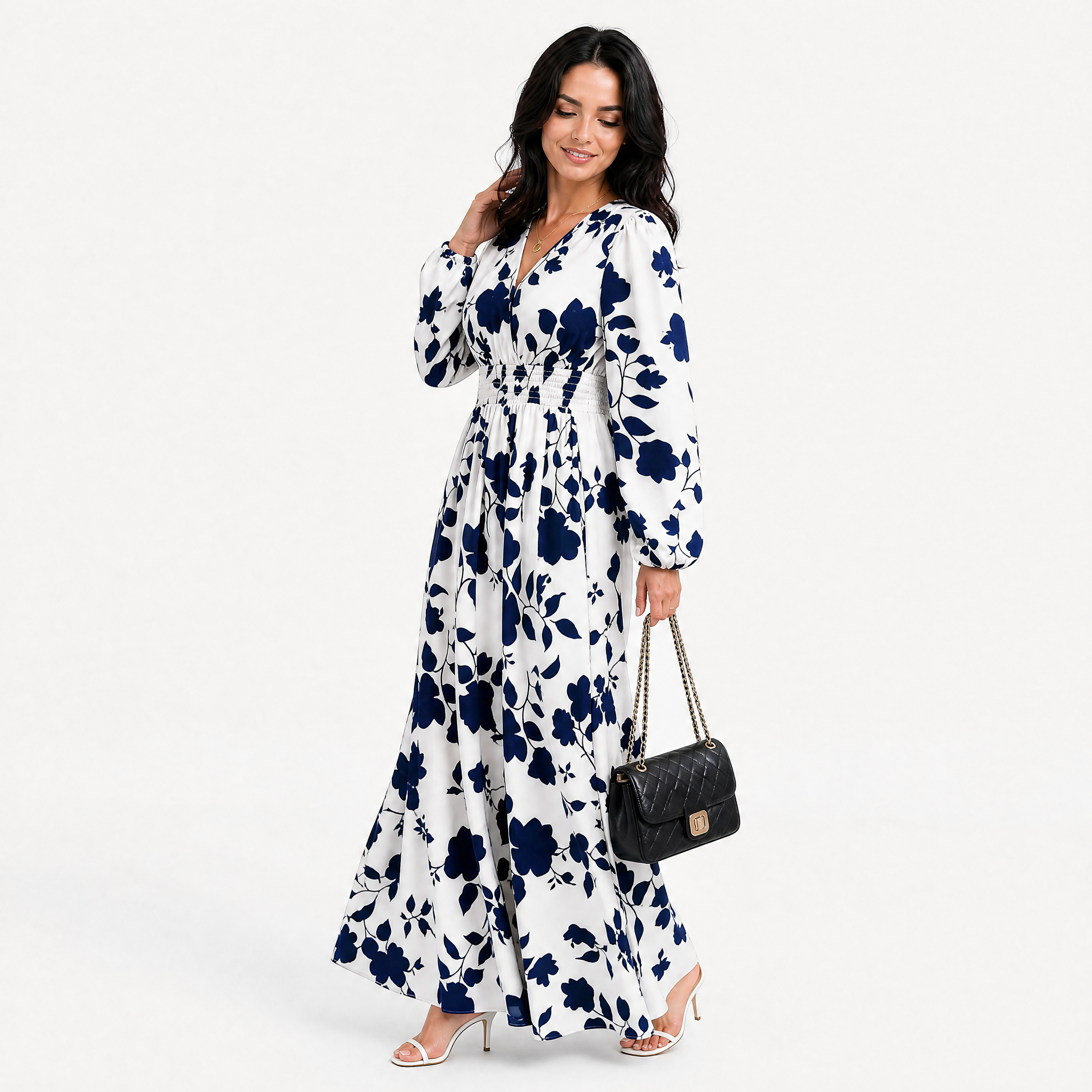 Das Weiße Maxikleid Mit Blauen Blumen