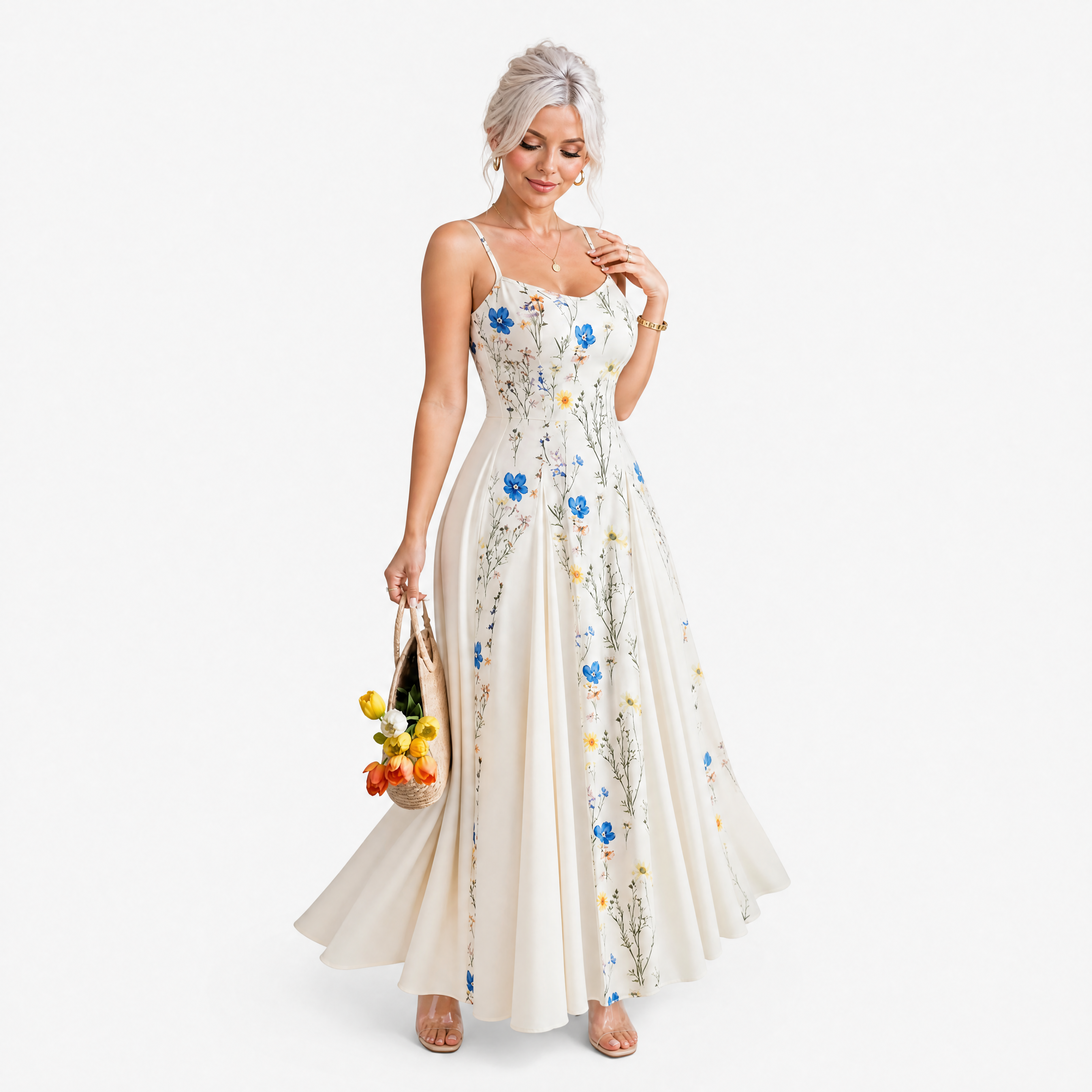 Das Cremefarbene Maxikleid Mit Zartem Blumenmuster