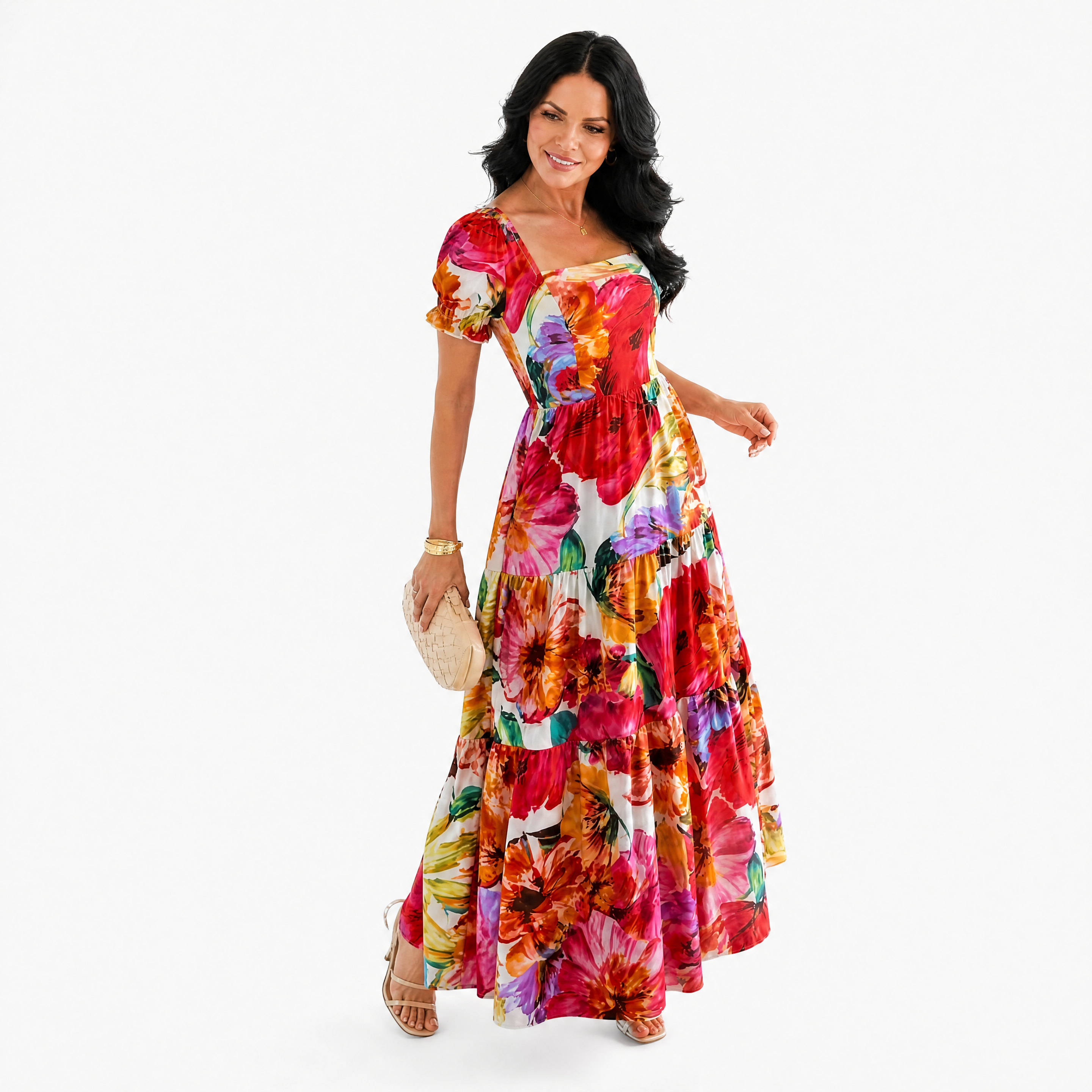 Das Bunte Maxikleid Mit Großem Blumenmuster