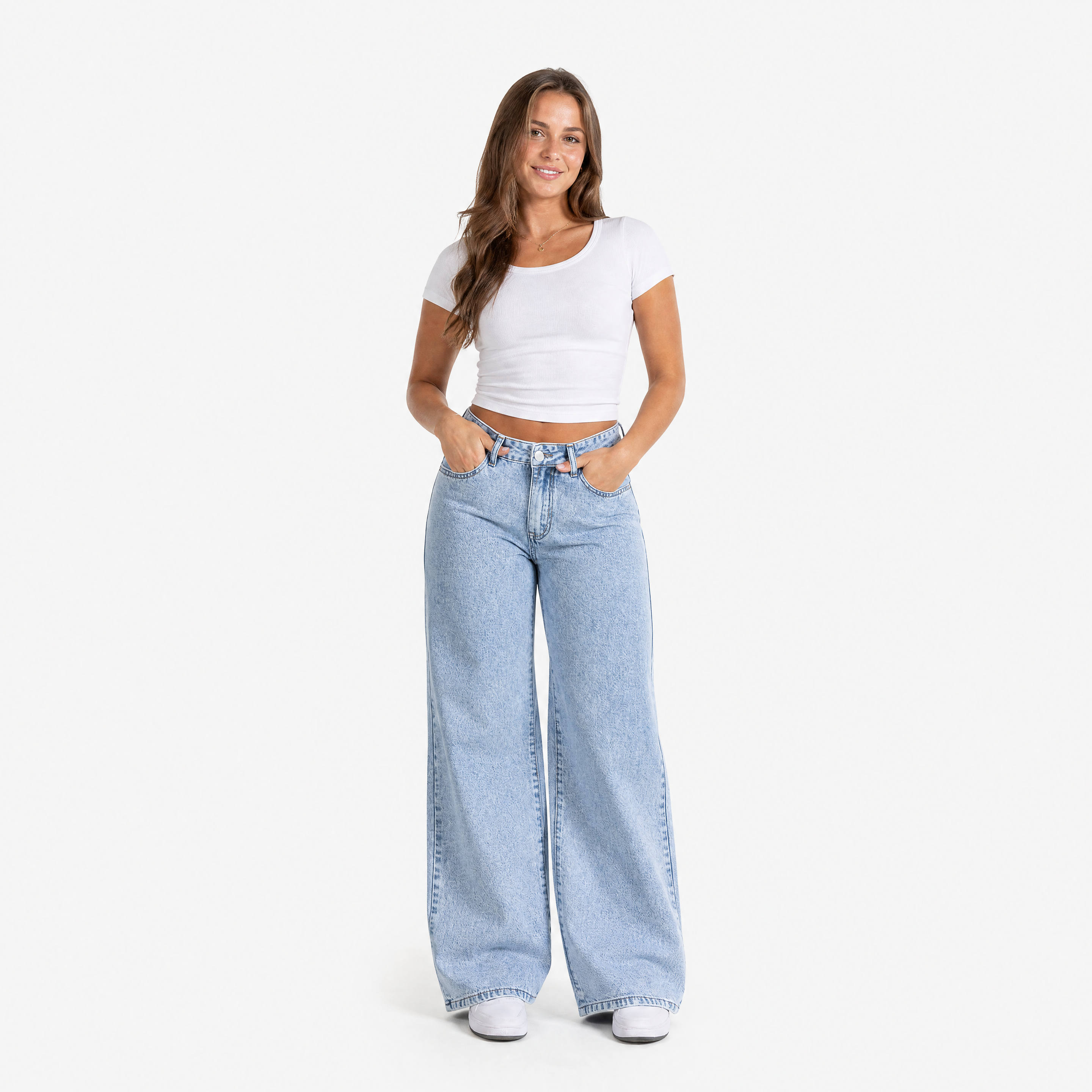 Damen Jeans Hellblau mit Weitem Bein - Lockere Passform Moderner Look - Rosesamour