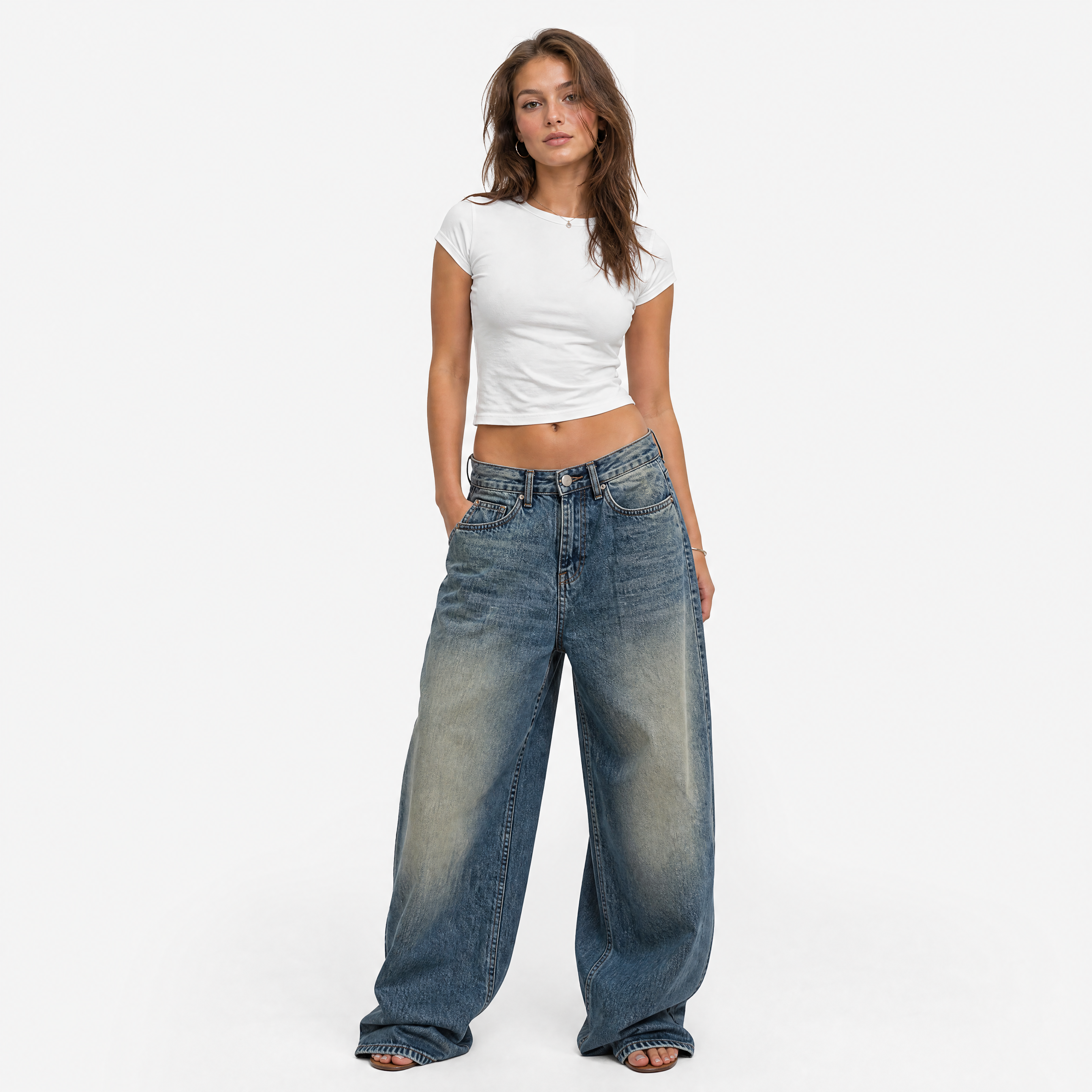 Damen Jeans Blau mit Weitem Bein - Lockere Passform Moderner Look - Rosesamour
